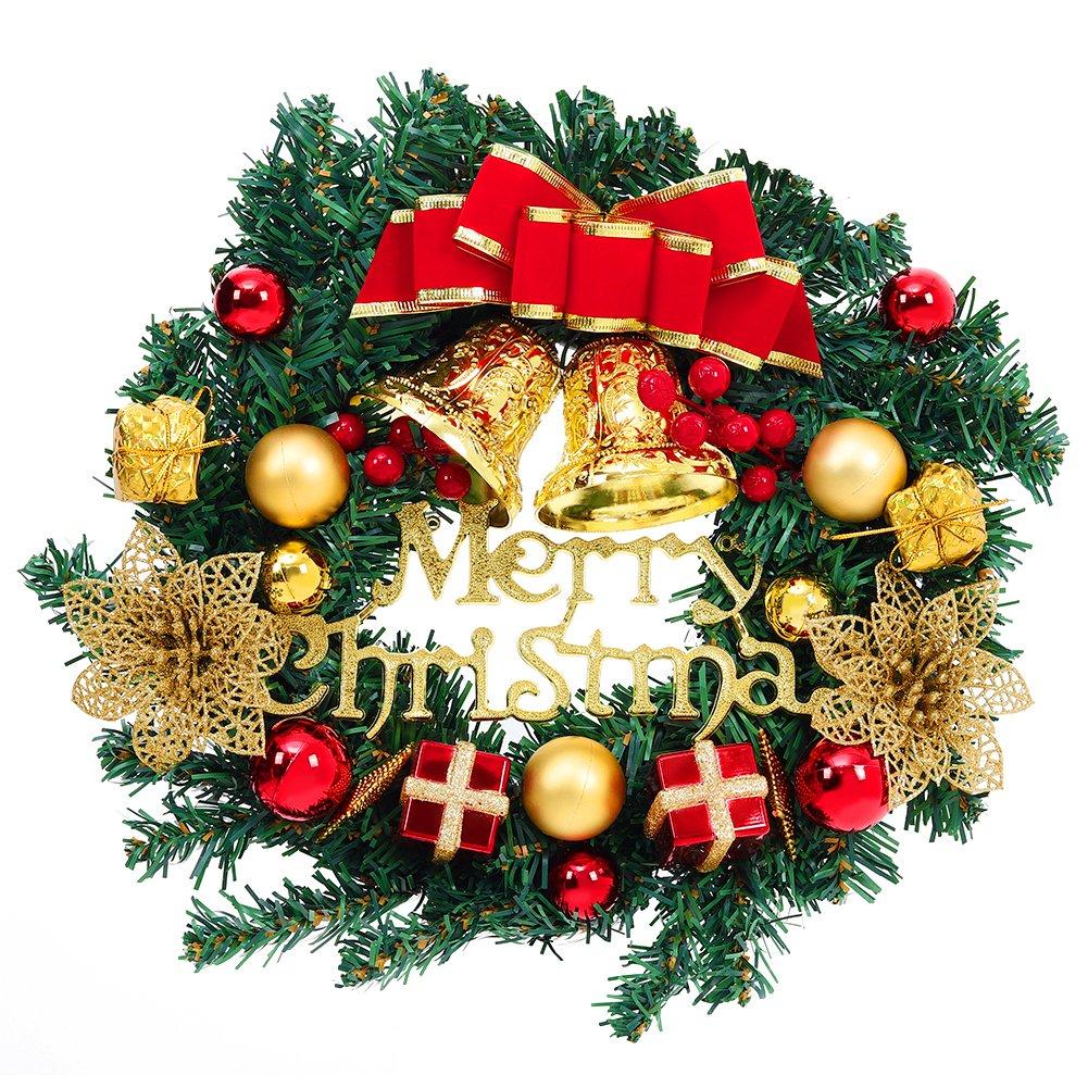 Red Gold Green - LIFE IDEAS - 30cm Artificial Wreath with Baubles and Bow - 3