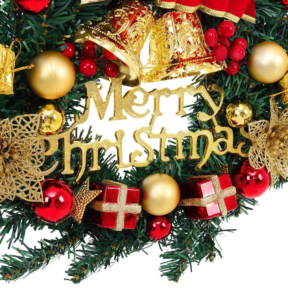 Red Gold Green - LIFE IDEAS - 30cm Artificial Wreath with Baubles and Bow - 7