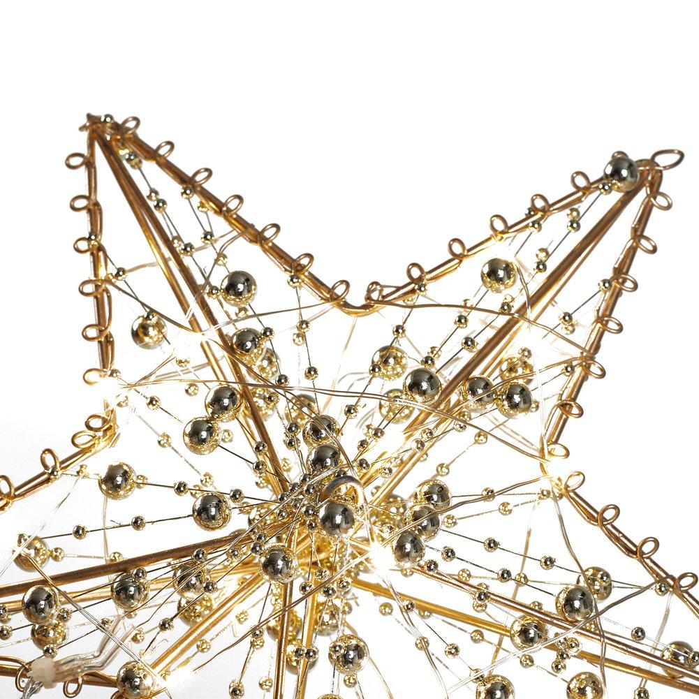 Gold - LIFE IDEAS - Metal Pre-Lit Star Tree Topper with Beads - 4