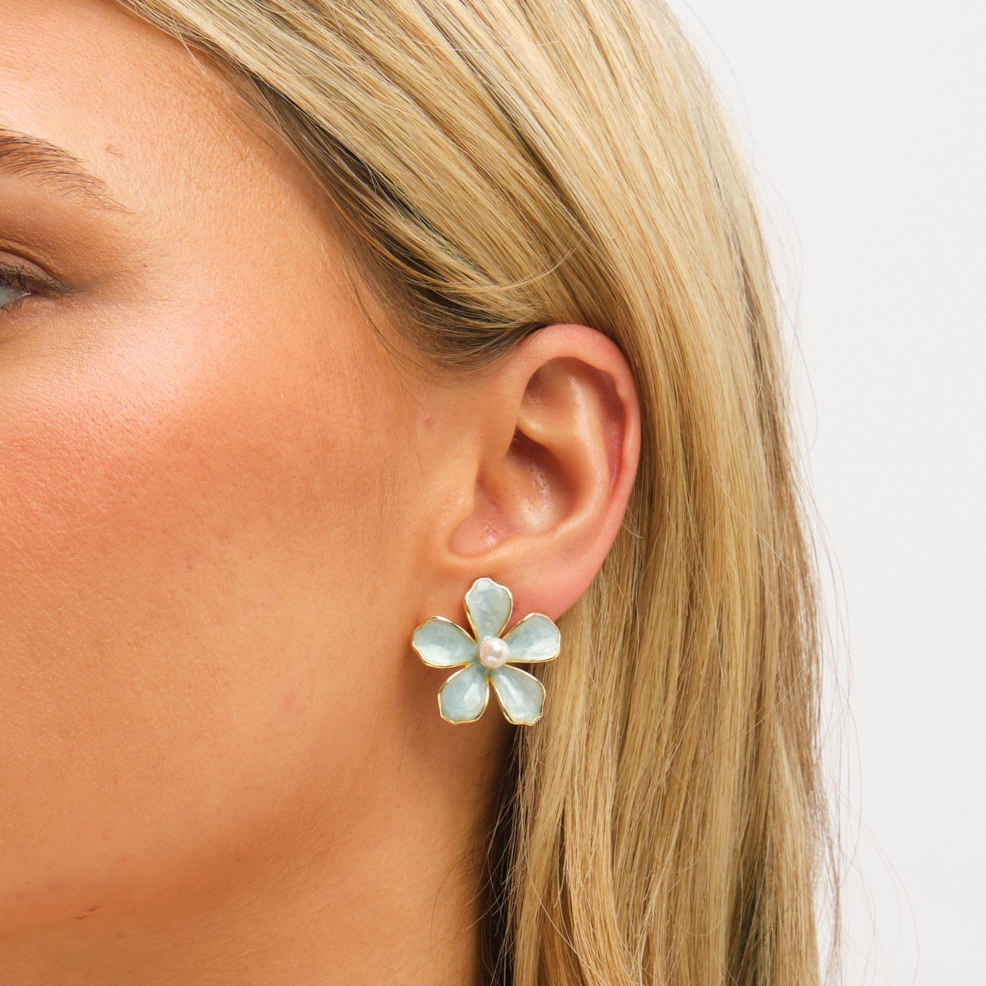 Silver - Jon Richard - Gold Plated and Blue Enamel Flower Clip Earrings - 3