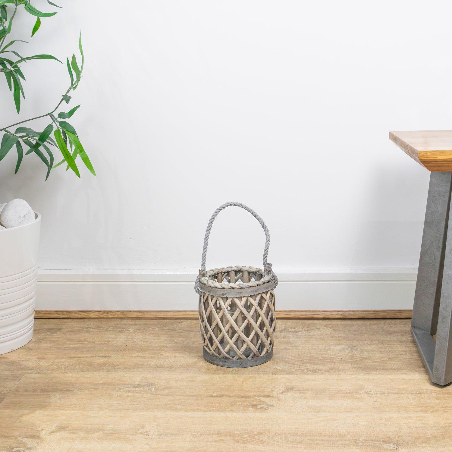 Grey - JVL - Luna Natural Willow Wood Lantern With Braided - 4