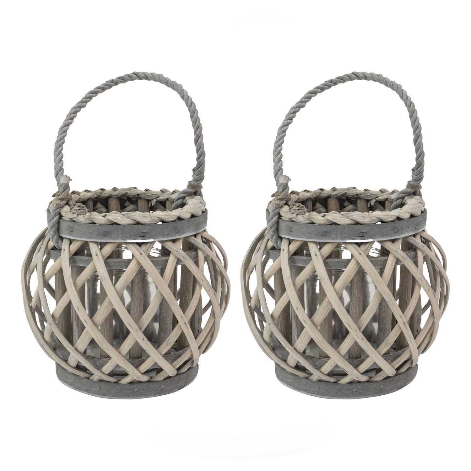 Grey - JVL - Luna Natural Round Willow Wood Lantern With Br - 1