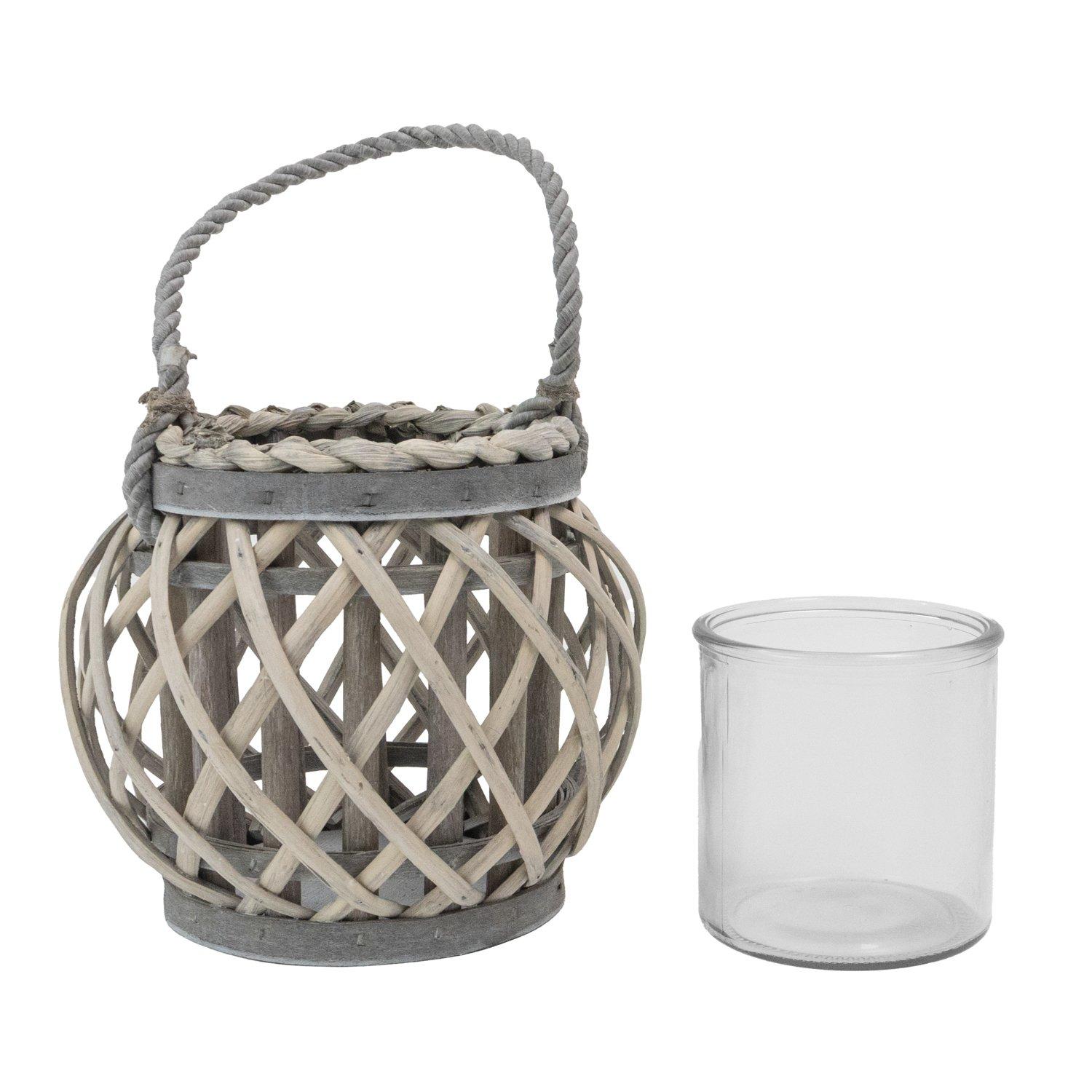 Grey - JVL - Luna Natural Round Willow Wood Lantern With Br - 3