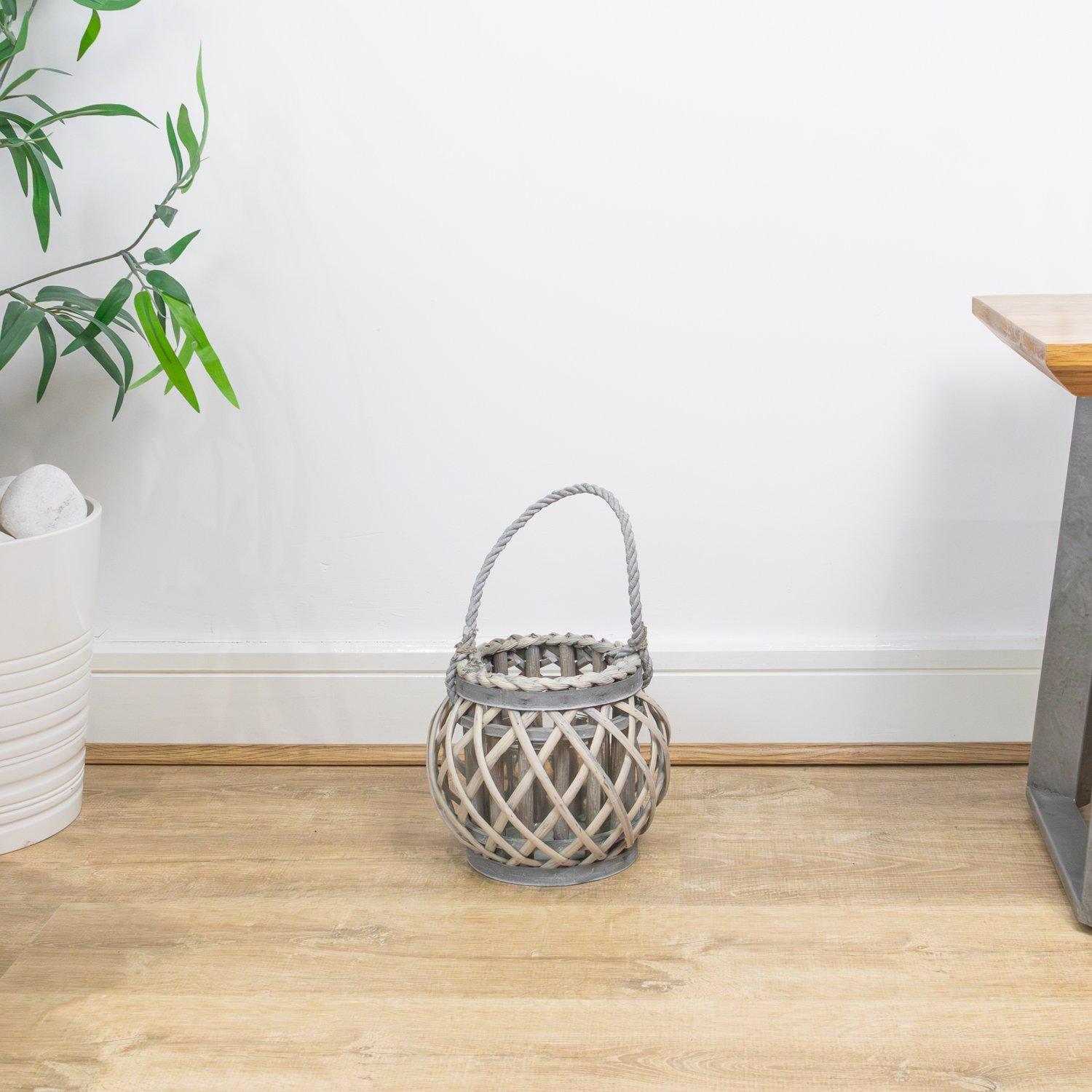 Grey - JVL - Luna Natural Round Willow Wood Lantern With Br - 4