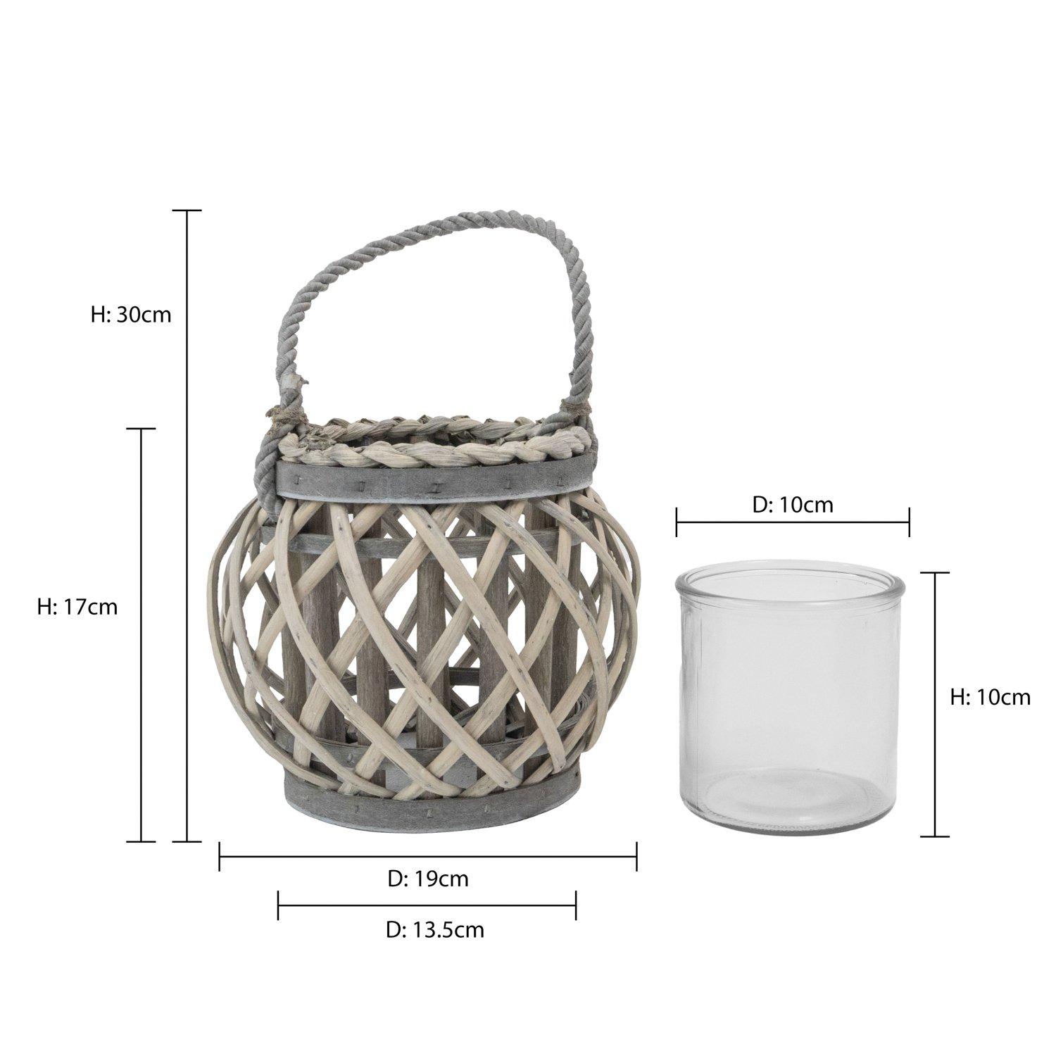 Grey - JVL - Luna Natural Round Willow Wood Lantern With Br - 7