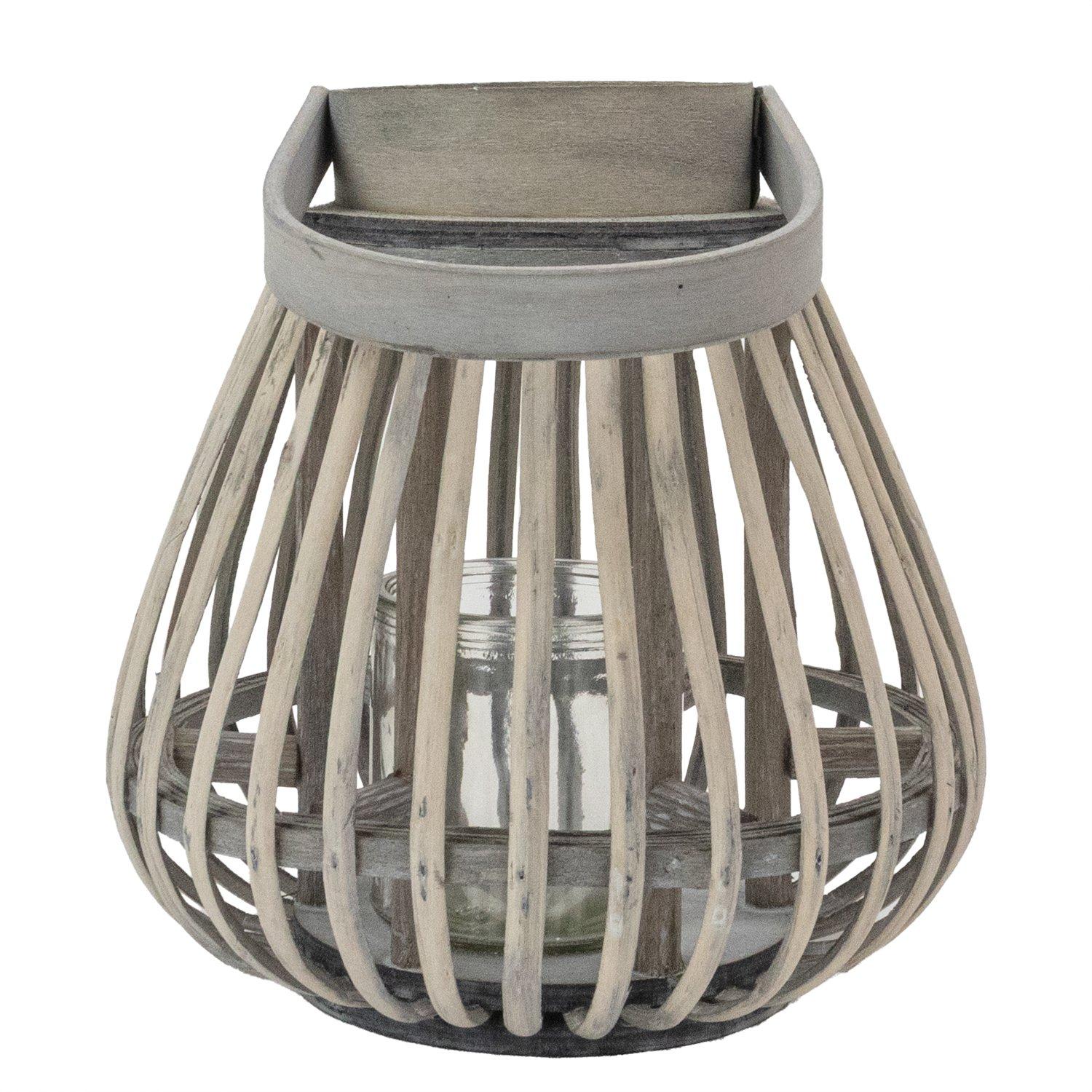 Grey - JVL - Luna Natural Bulb Shaped Willow Wood Lantern W - 3