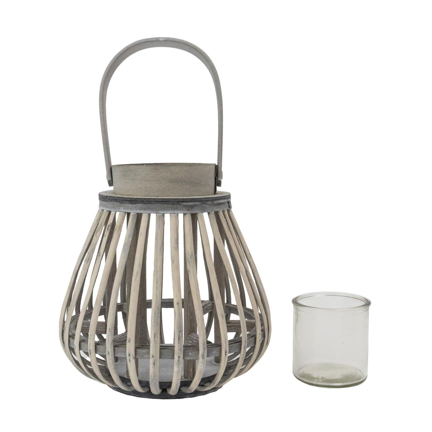Grey - JVL - Luna Natural Bulb Shaped Willow Wood Lantern W - 4