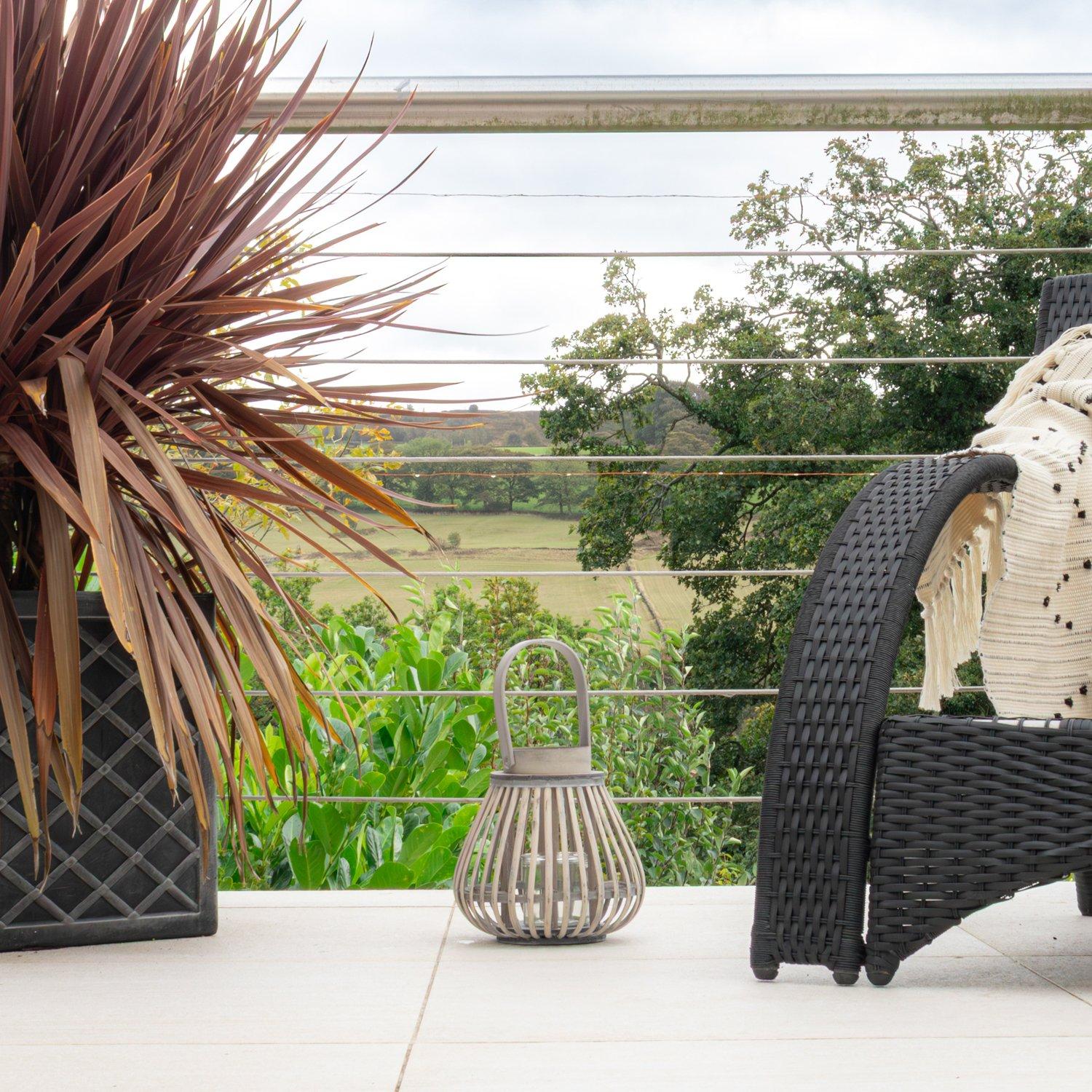 Grey - JVL - Luna Natural Bulb Shaped Willow Wood Lantern W - 6