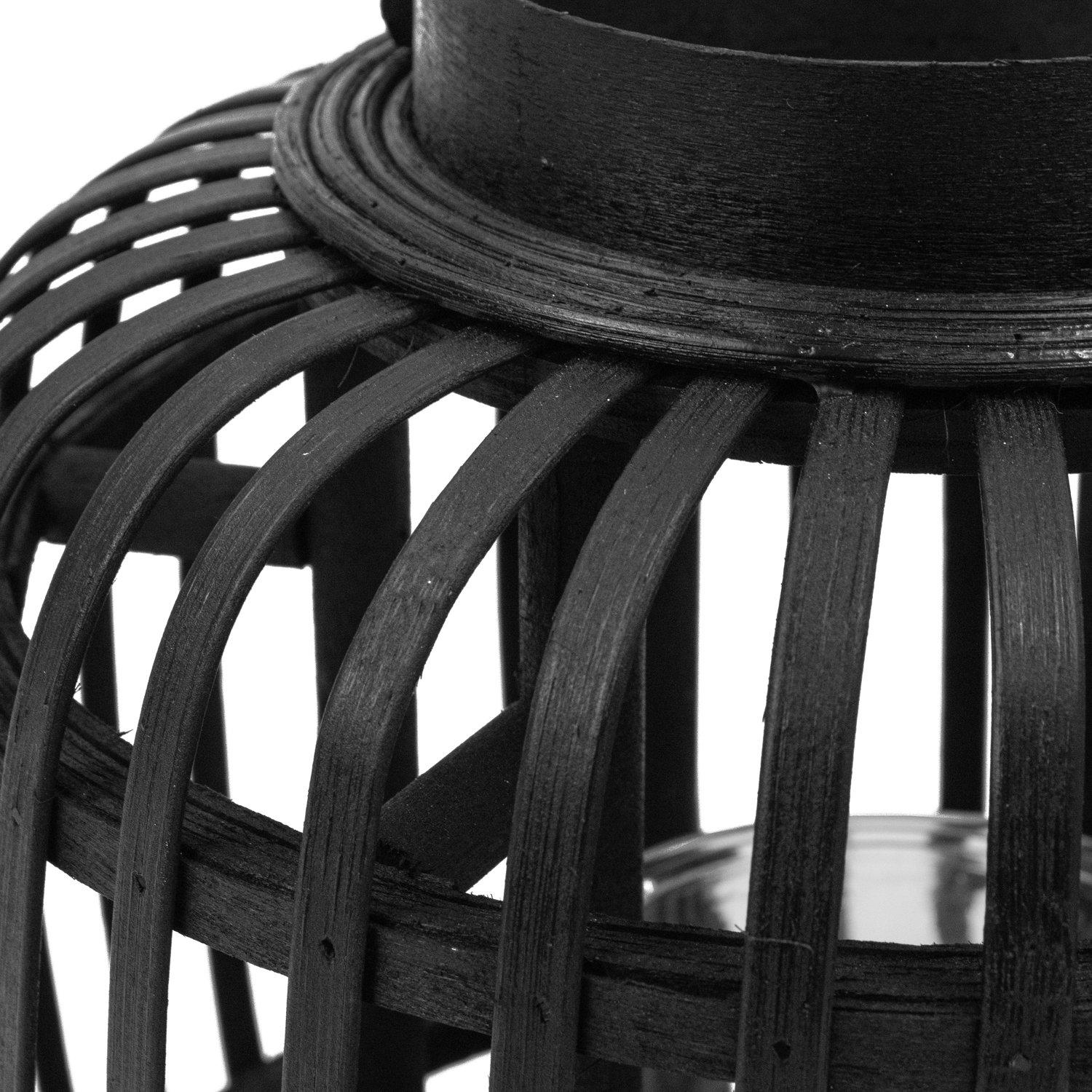 Black - JVL - Luna Natural Bamboo Lantern With Handle - Blac - 2