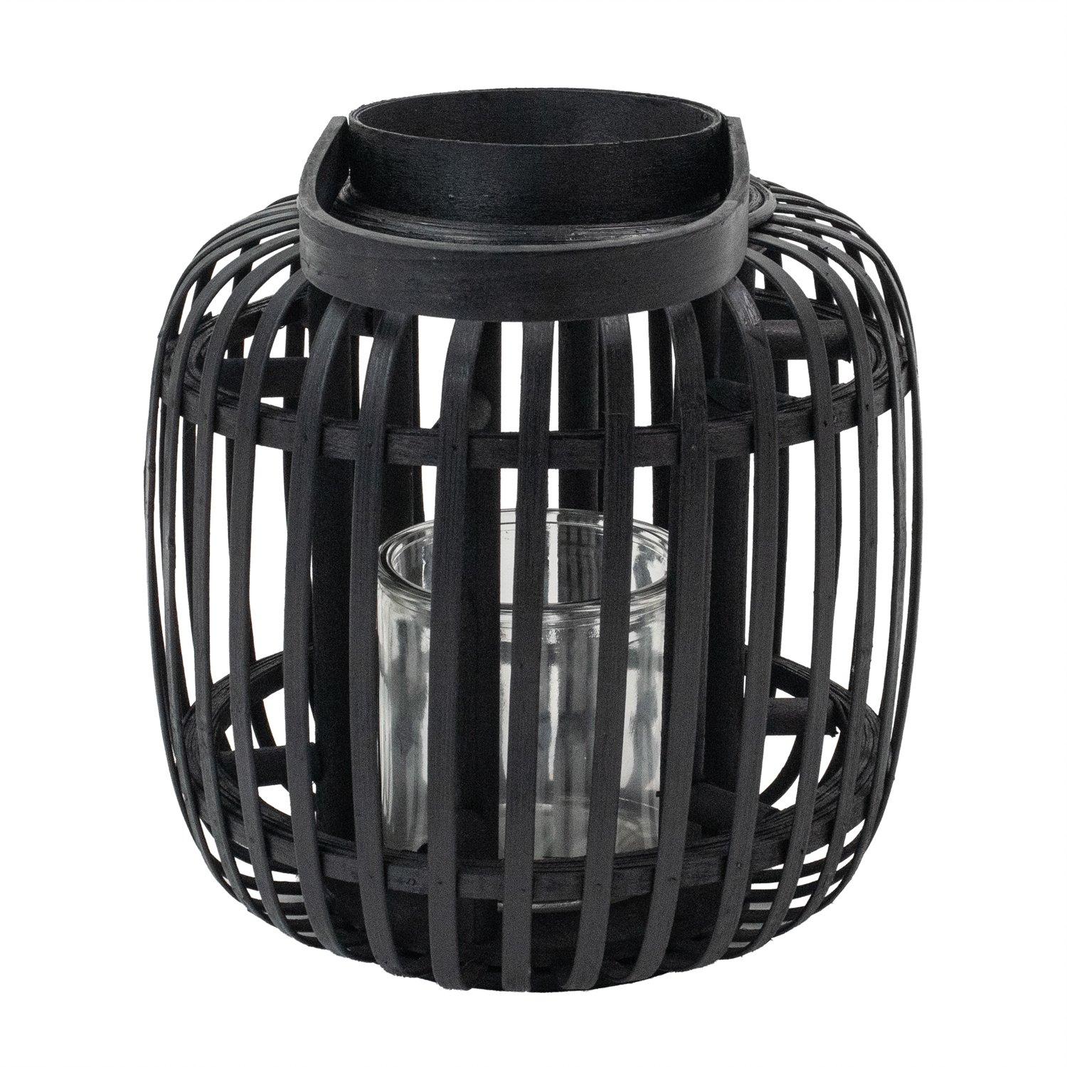 Black - JVL - Luna Natural Bamboo Lantern With Handle - Blac - 3