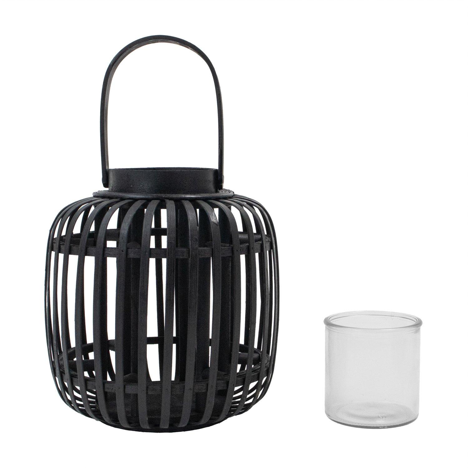 Black - JVL - Luna Natural Bamboo Lantern With Handle - Blac - 4
