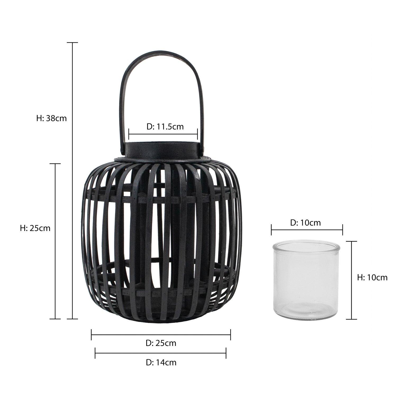 Black - JVL - Luna Natural Bamboo Lantern With Handle - Blac - 8