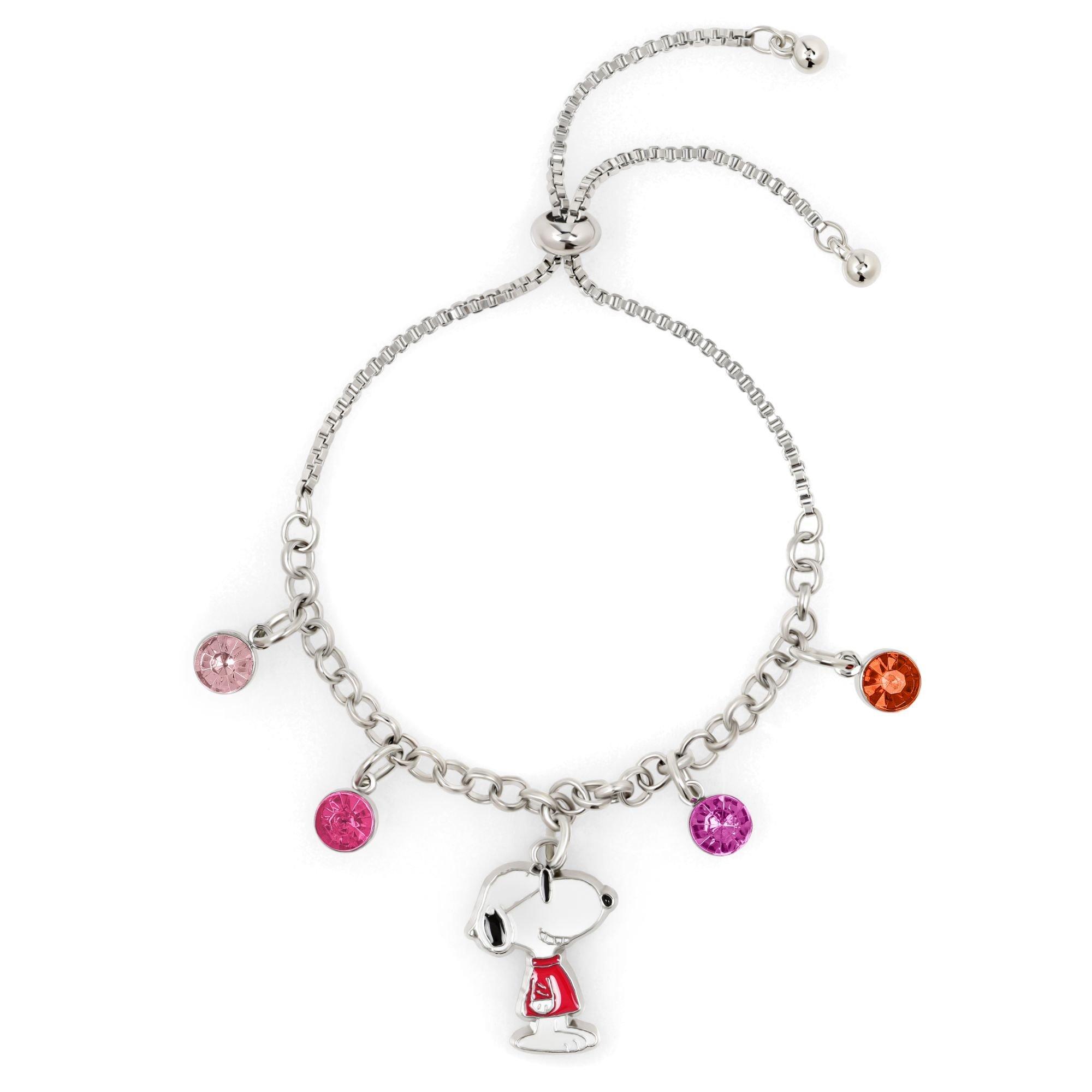 Silver - Snoopy - Snoopy lariat pink charm bracelet - 1