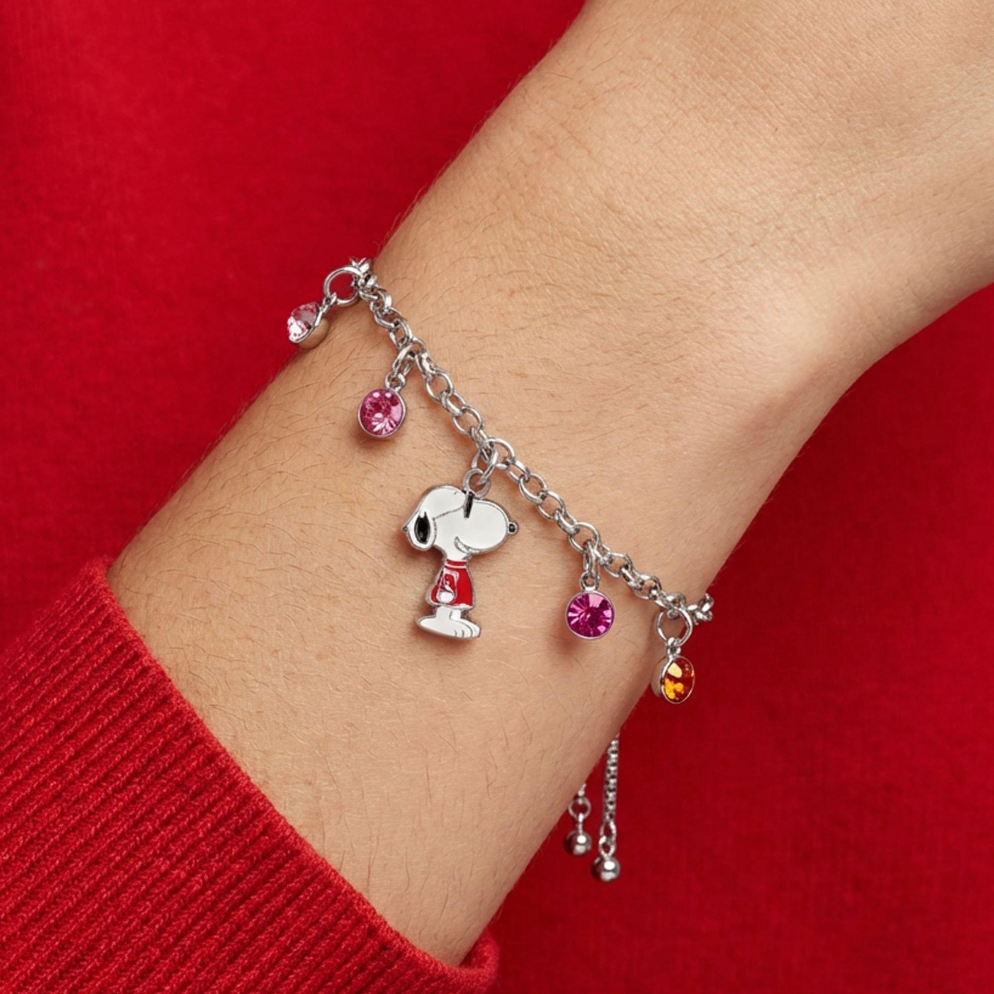 Silver - Snoopy - Snoopy lariat pink charm bracelet - 2