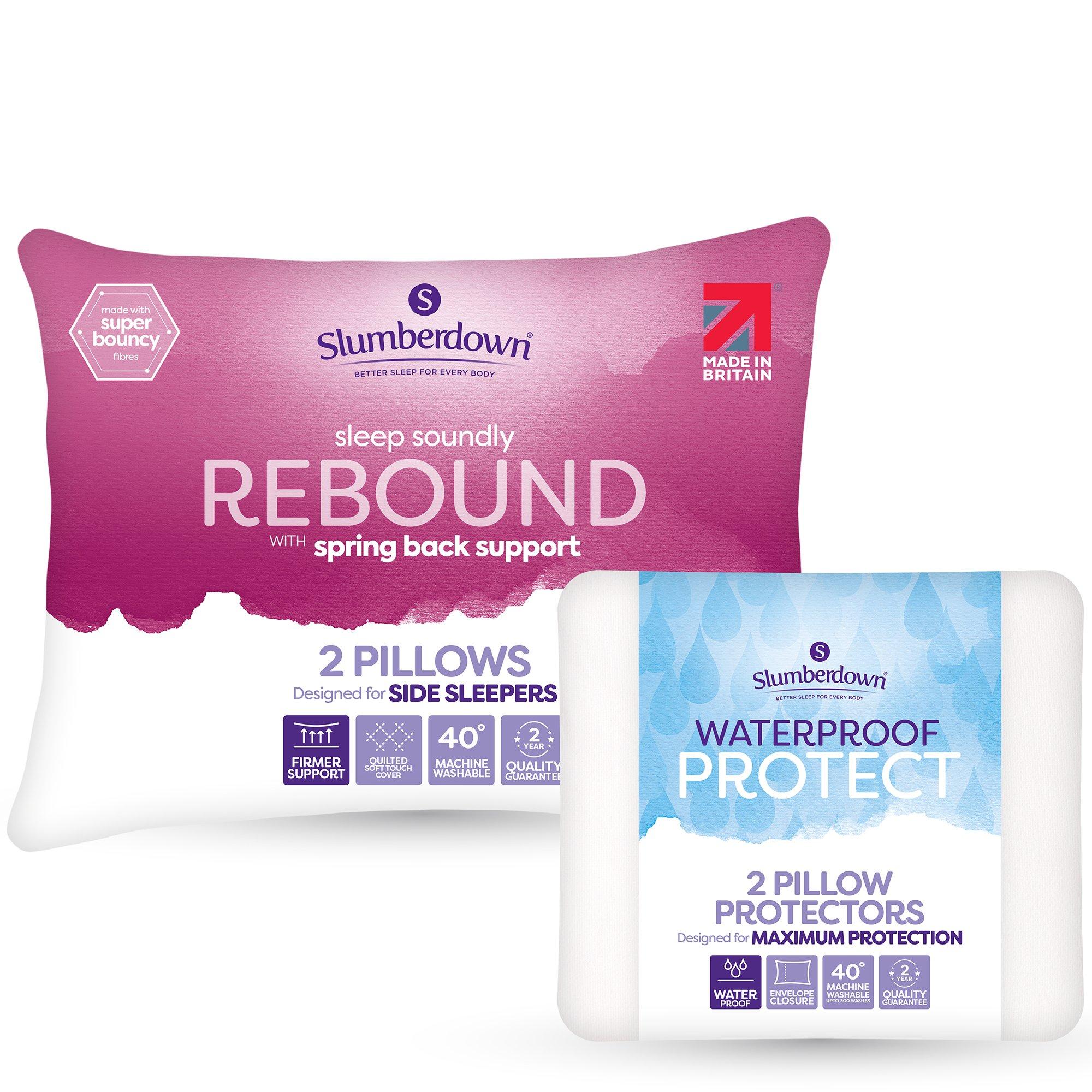 White - Slumberdown - Rebound Pillows & Waterproof 2 Pack Protector - 1