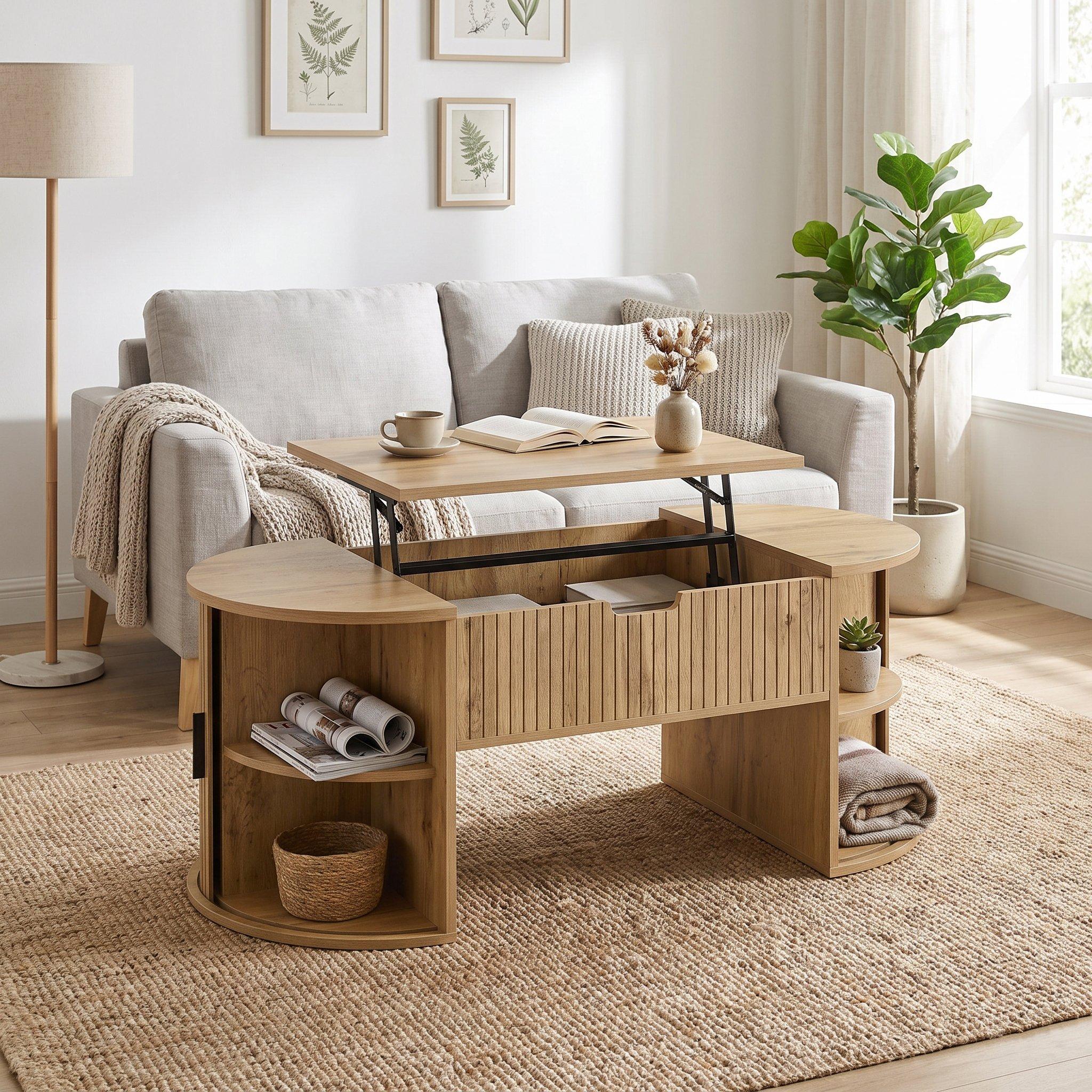 Oak - Urban Meuble - Modern Oval Lift-Top Coffee Table - 1