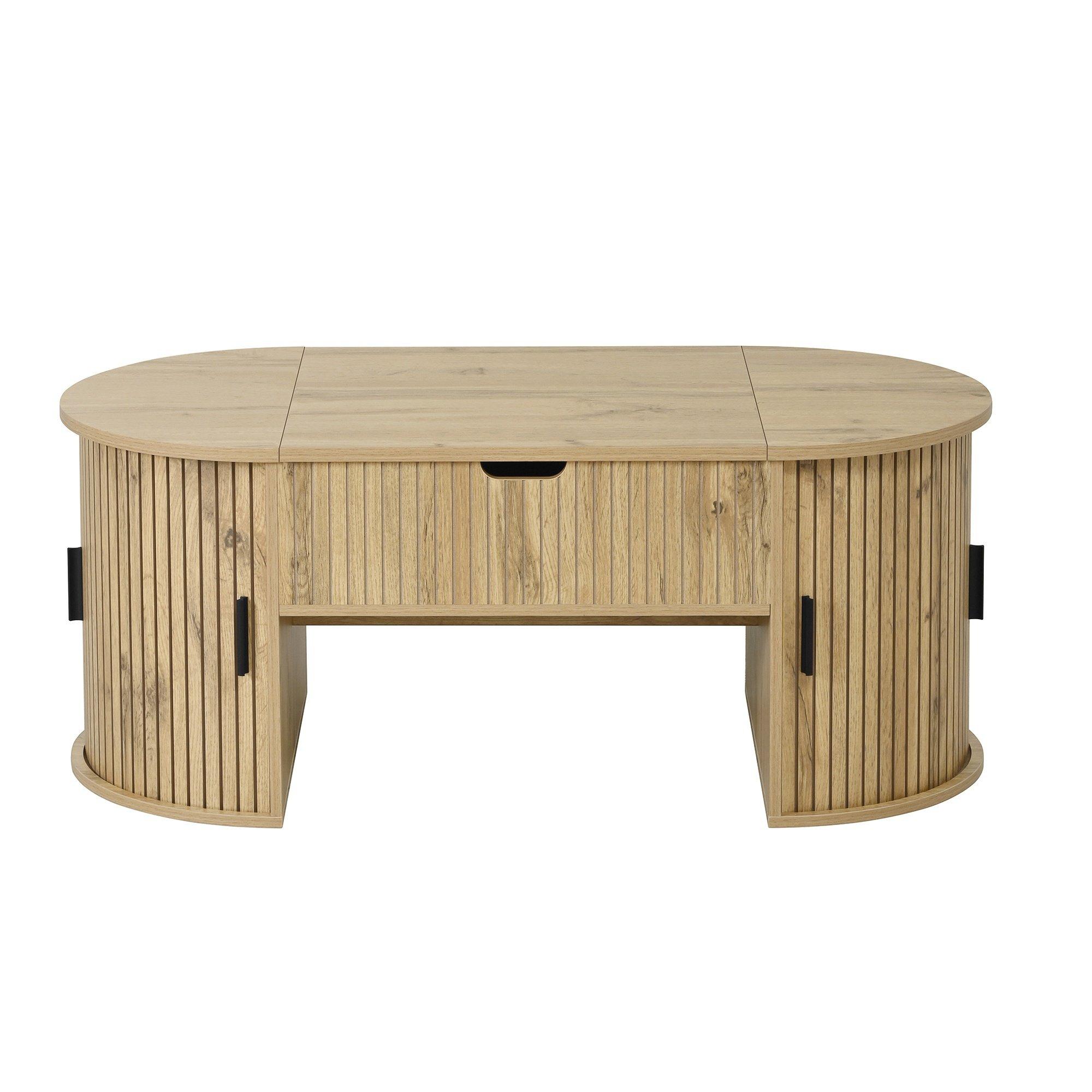 Oak - Urban Meuble - Modern Oval Lift-Top Coffee Table - 11