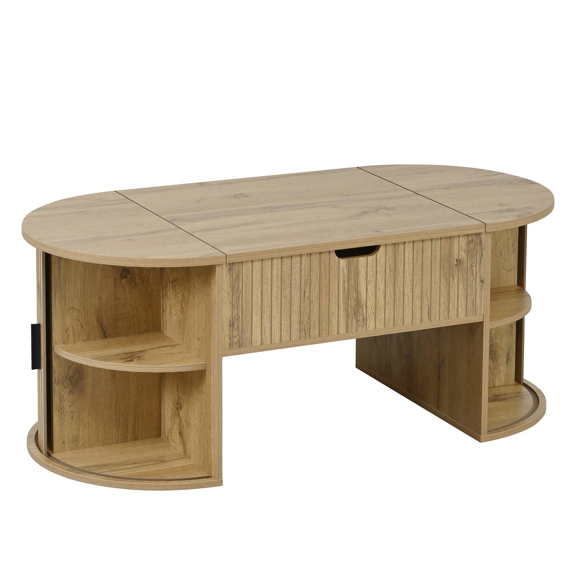 Oak - Urban Meuble - Modern Oval Lift-Top Coffee Table - 12