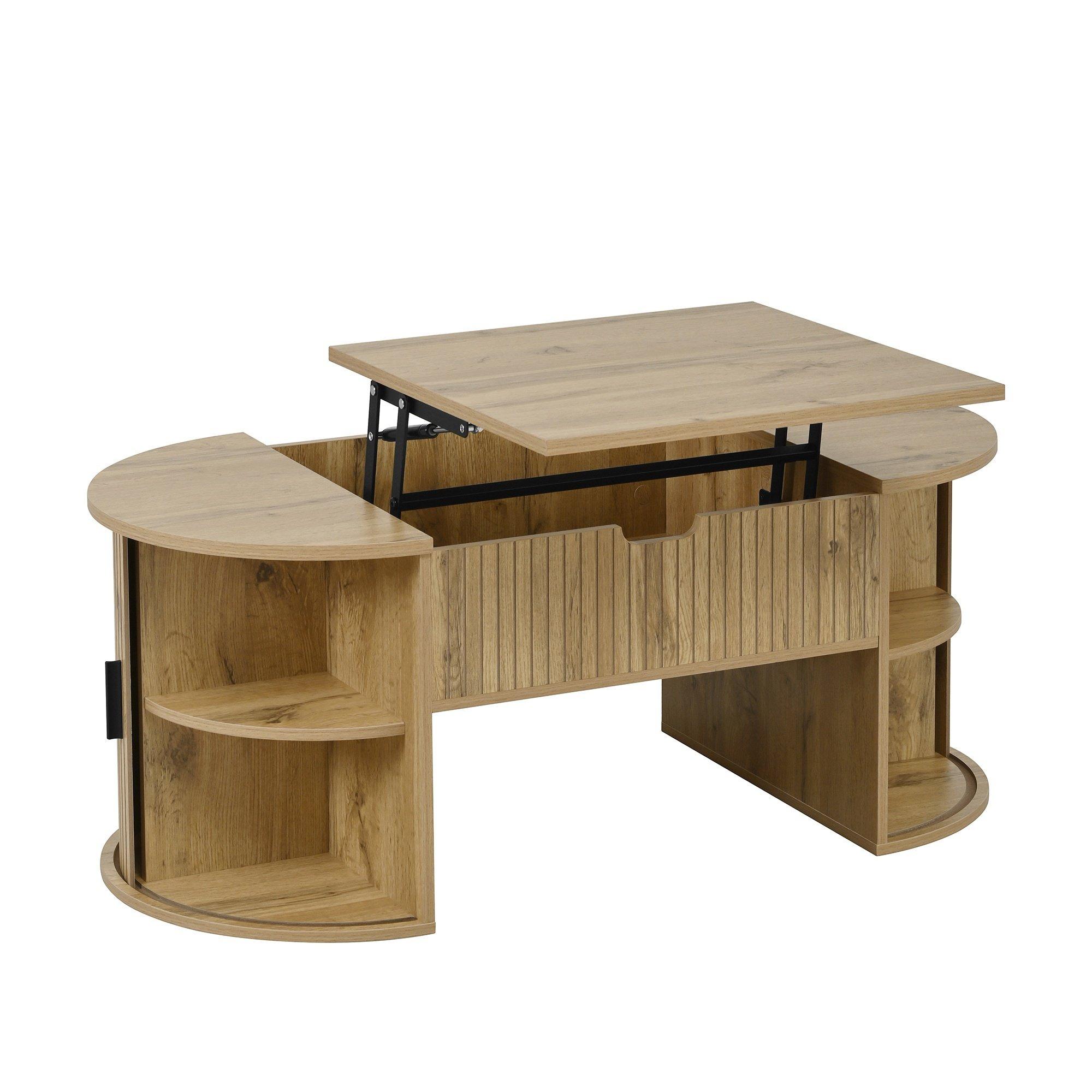Oak - Urban Meuble - Modern Oval Lift-Top Coffee Table - 13