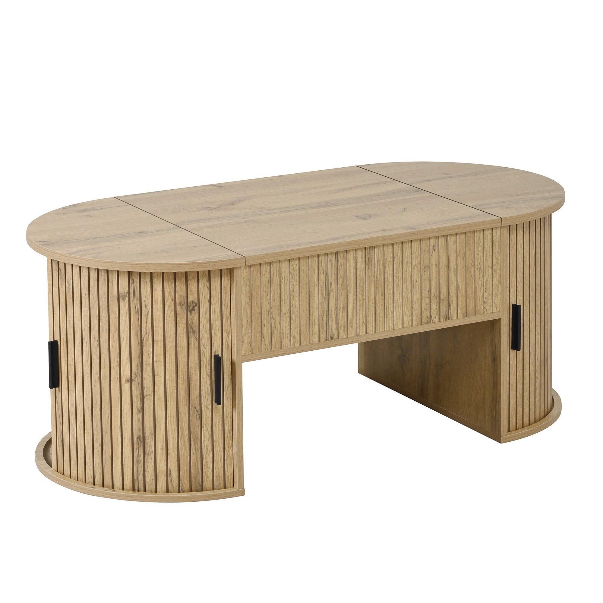 Oak - Urban Meuble - Modern Oval Lift-Top Coffee Table - 14
