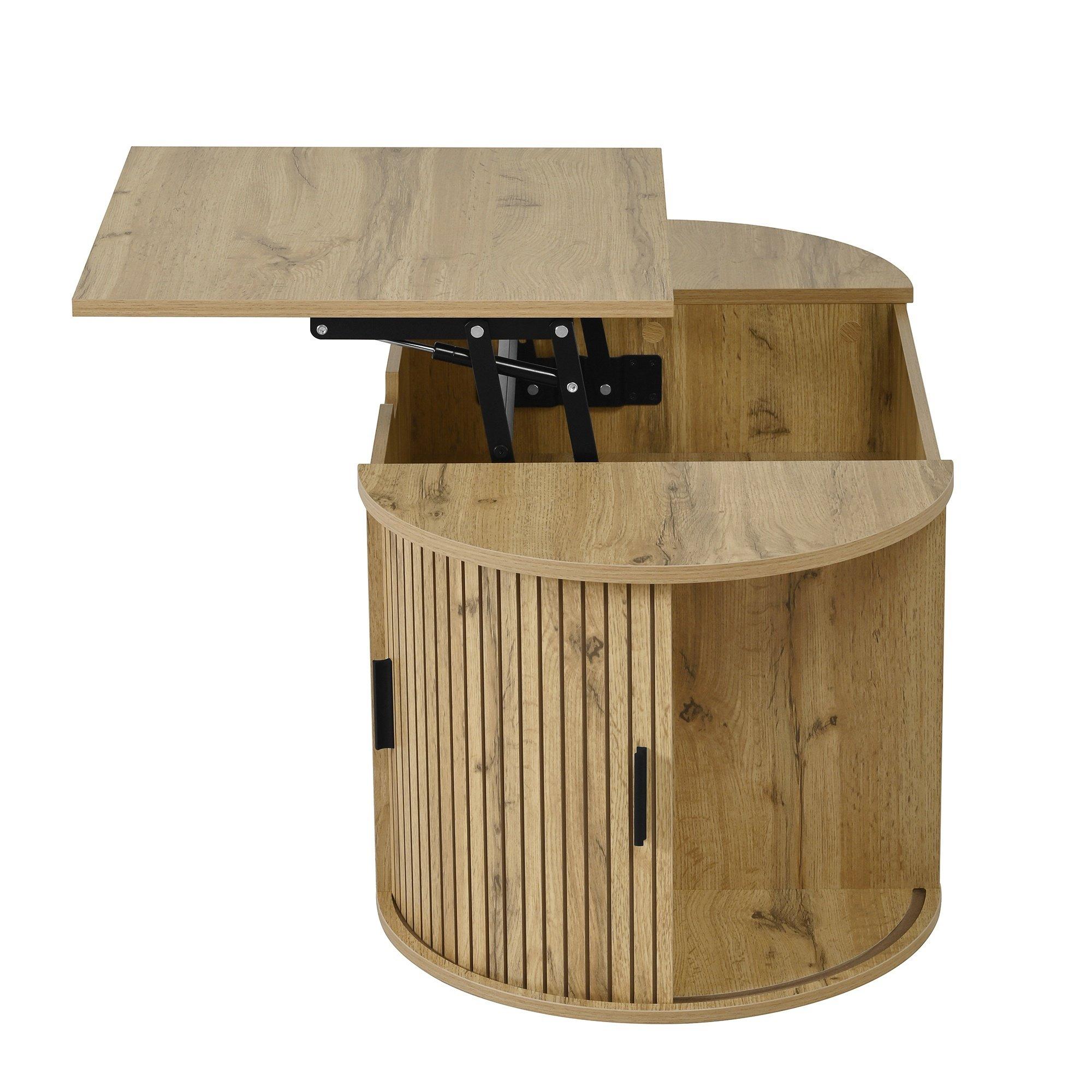 Oak - Urban Meuble - Modern Oval Lift-Top Coffee Table - 15