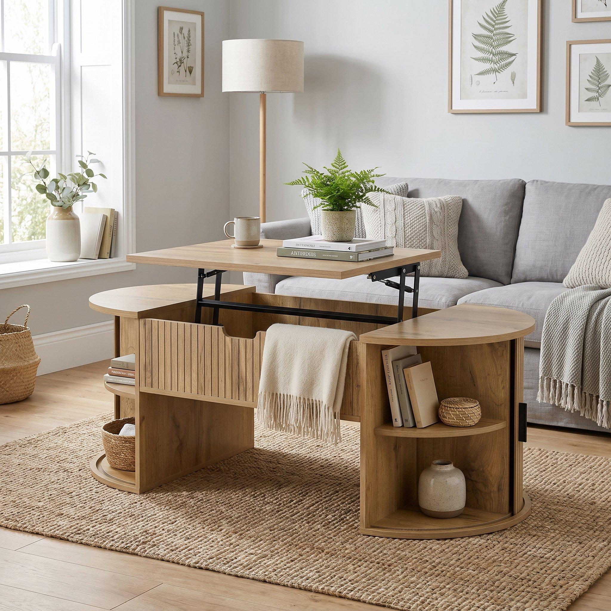 Oak - Urban Meuble - Modern Oval Lift-Top Coffee Table - 4