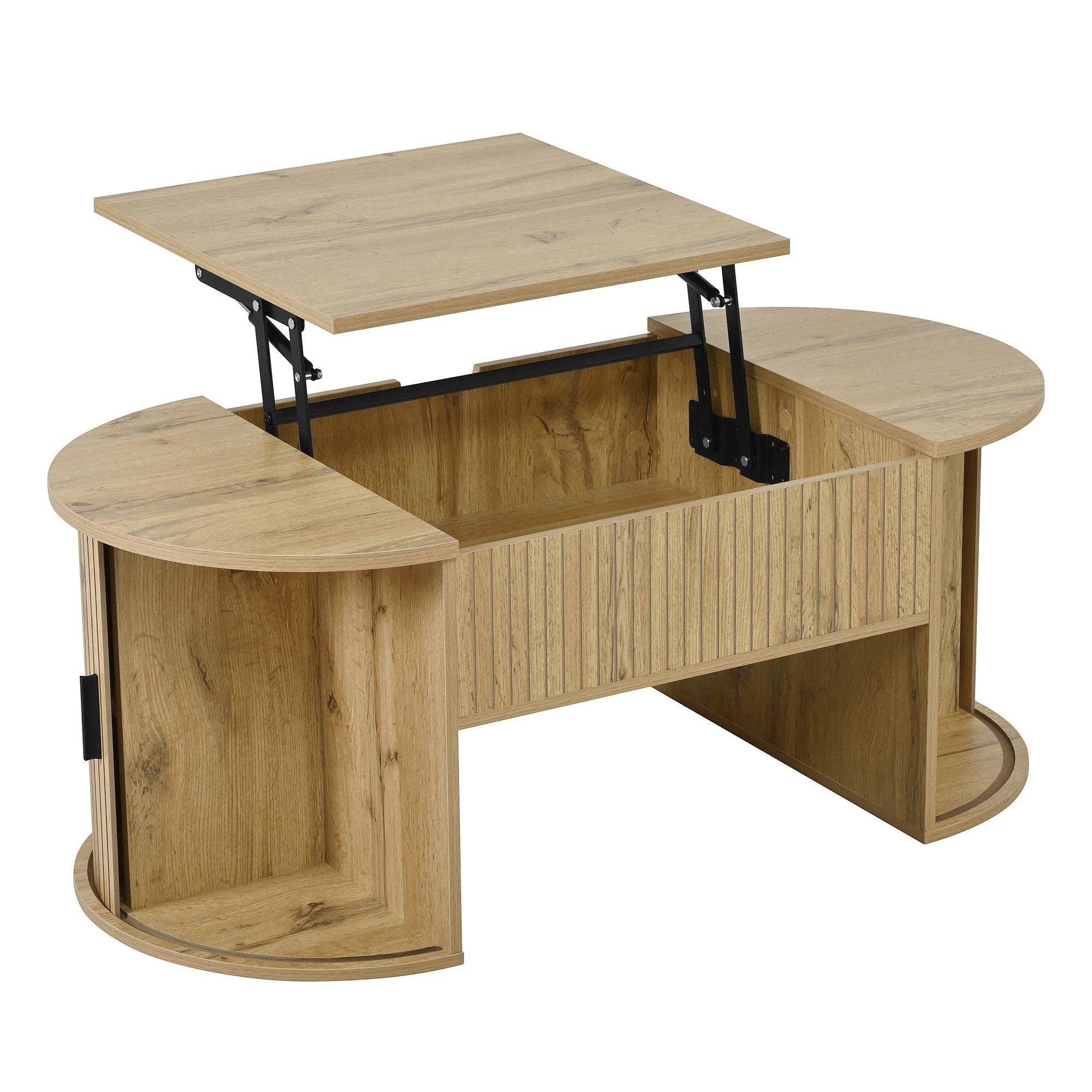 Oak - Urban Meuble - Modern Oval Lift-Top Coffee Table - 5