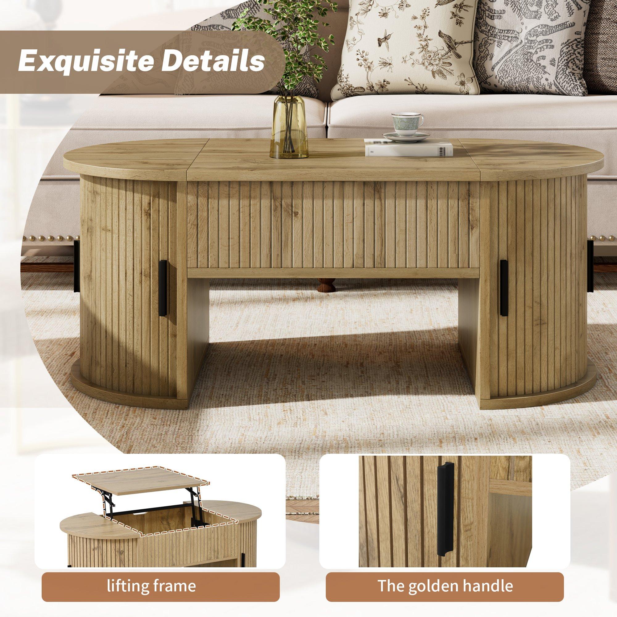 Oak - Urban Meuble - Modern Oval Lift-Top Coffee Table - 7