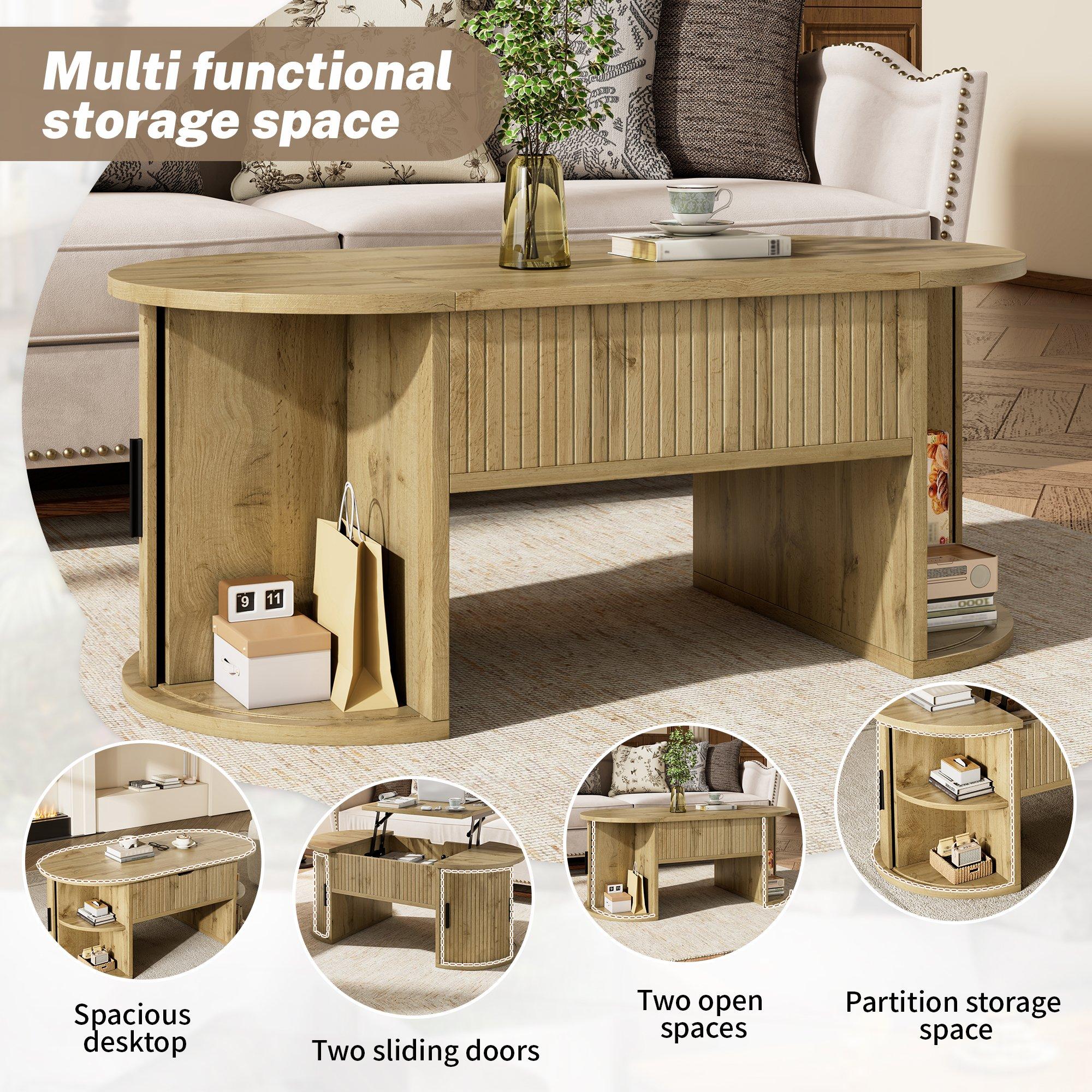 Oak - Urban Meuble - Modern Oval Lift-Top Coffee Table - 8