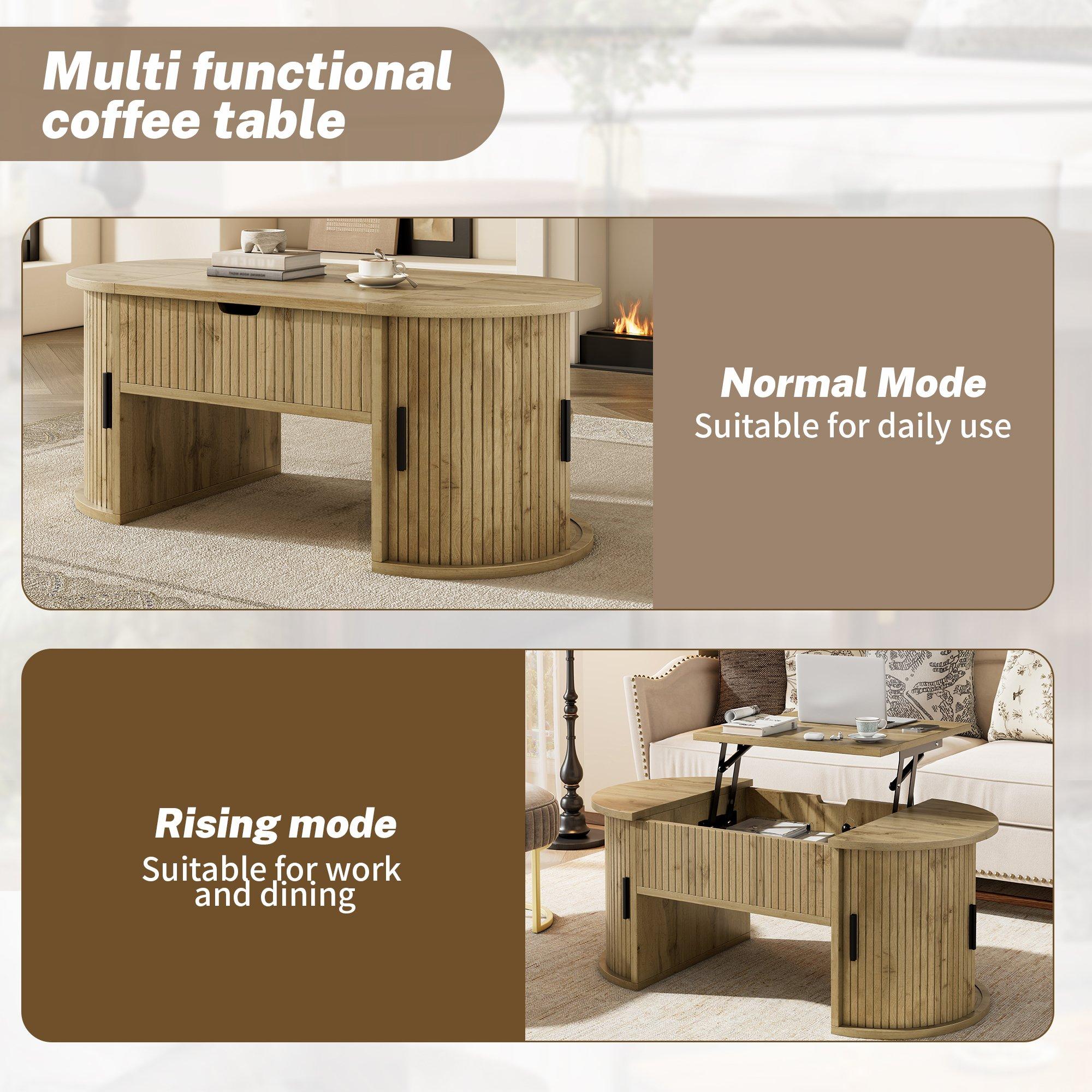 Oak - Urban Meuble - Modern Oval Lift-Top Coffee Table - 9