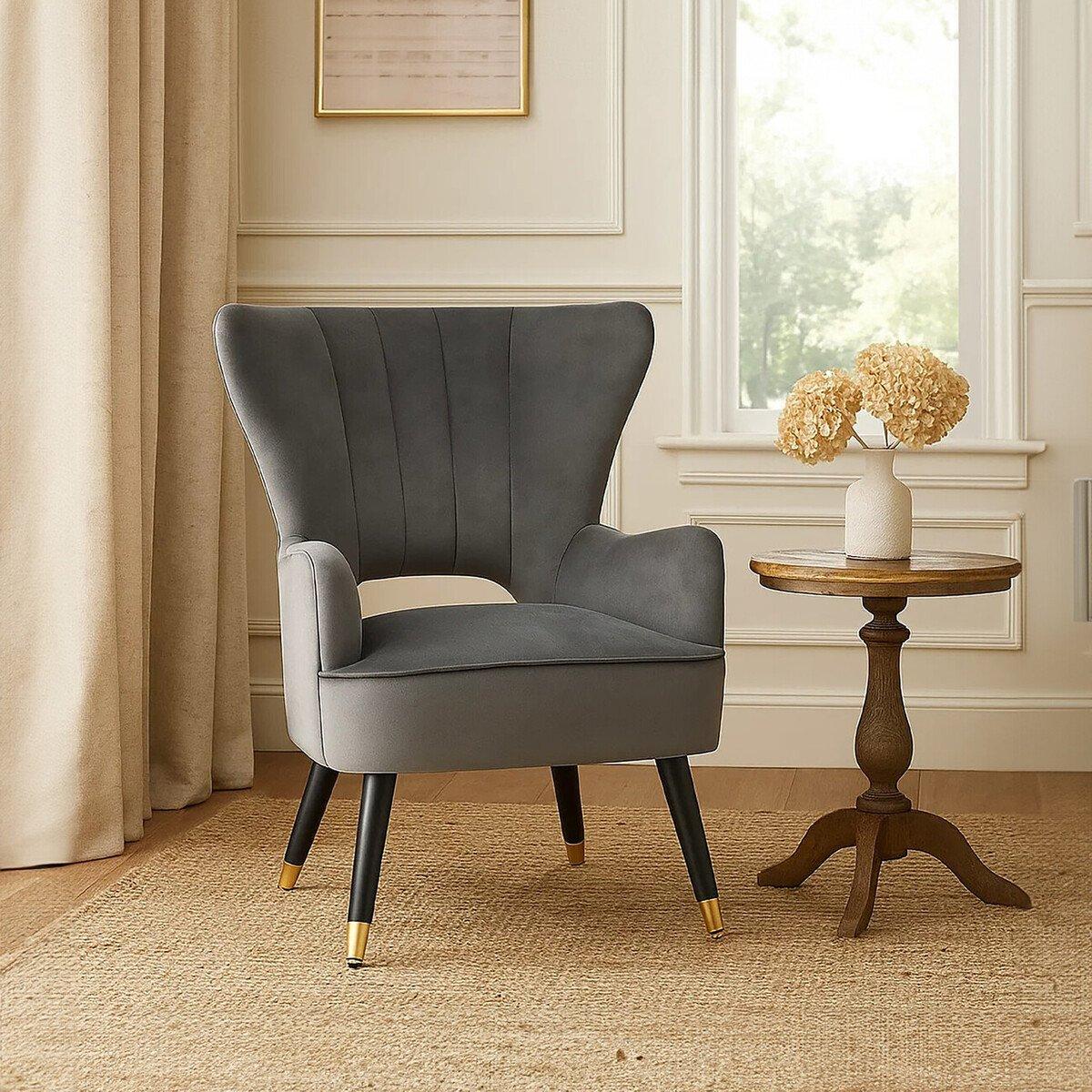 Interiors By Premier  Sloan Velvet Armchair Grey