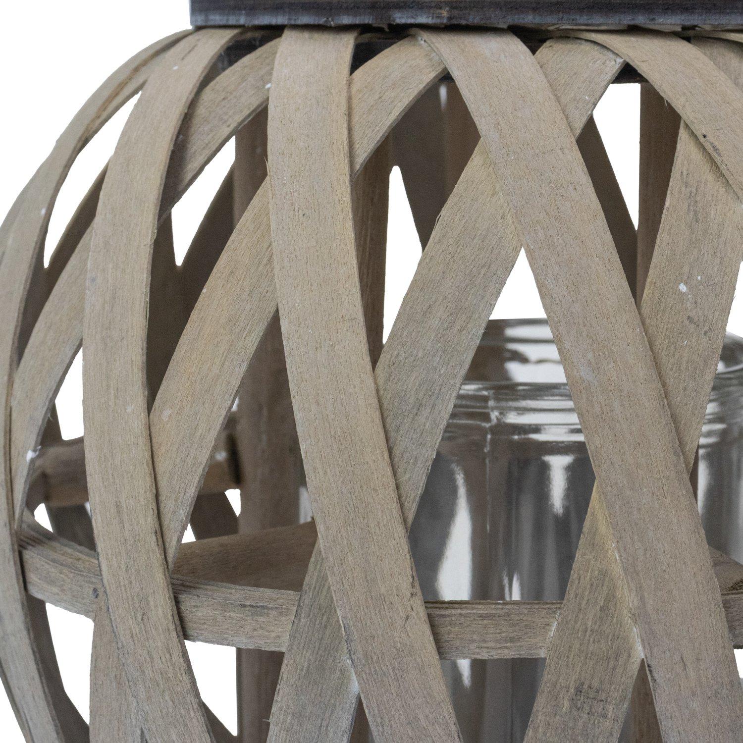 Grey - JVL - Luna Natural Round Wood Lantern With Handle - - 2