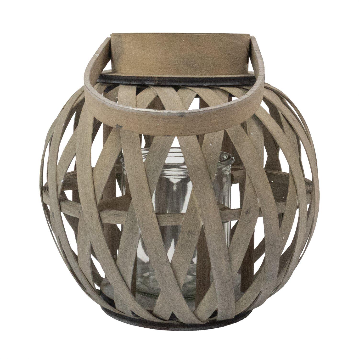 Grey - JVL - Luna Natural Round Wood Lantern With Handle - - 3