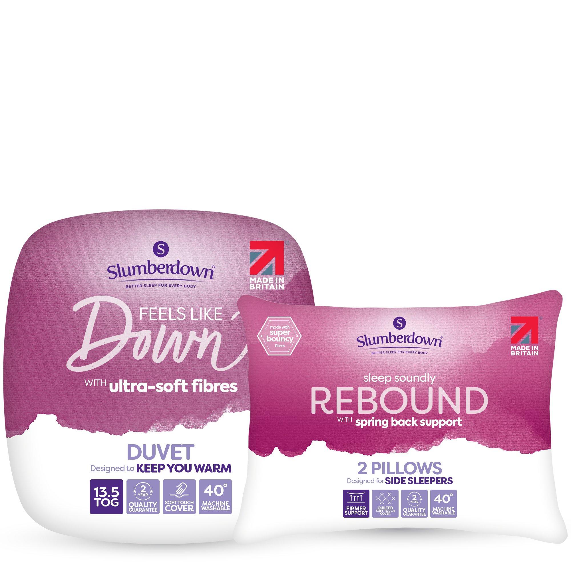 White - Slumberdown - Feels Like Down 13.5 Tog Duvet 2 Rebound Pillows - 1