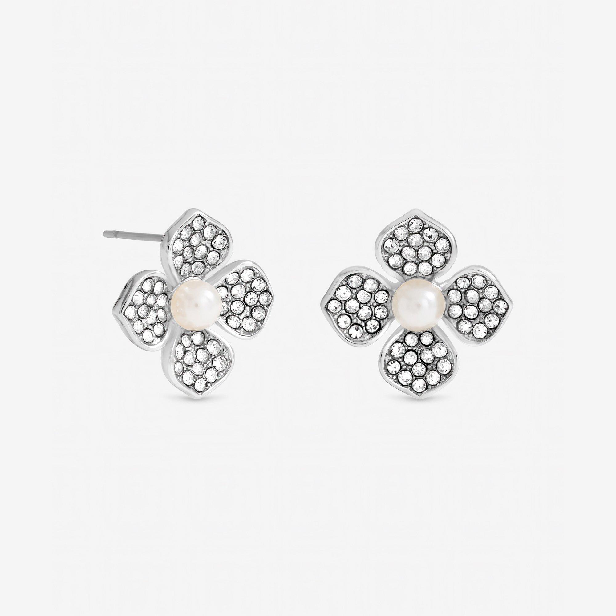 Silver - Mood - Mood Silver Plated and Pearl Clover Earrings