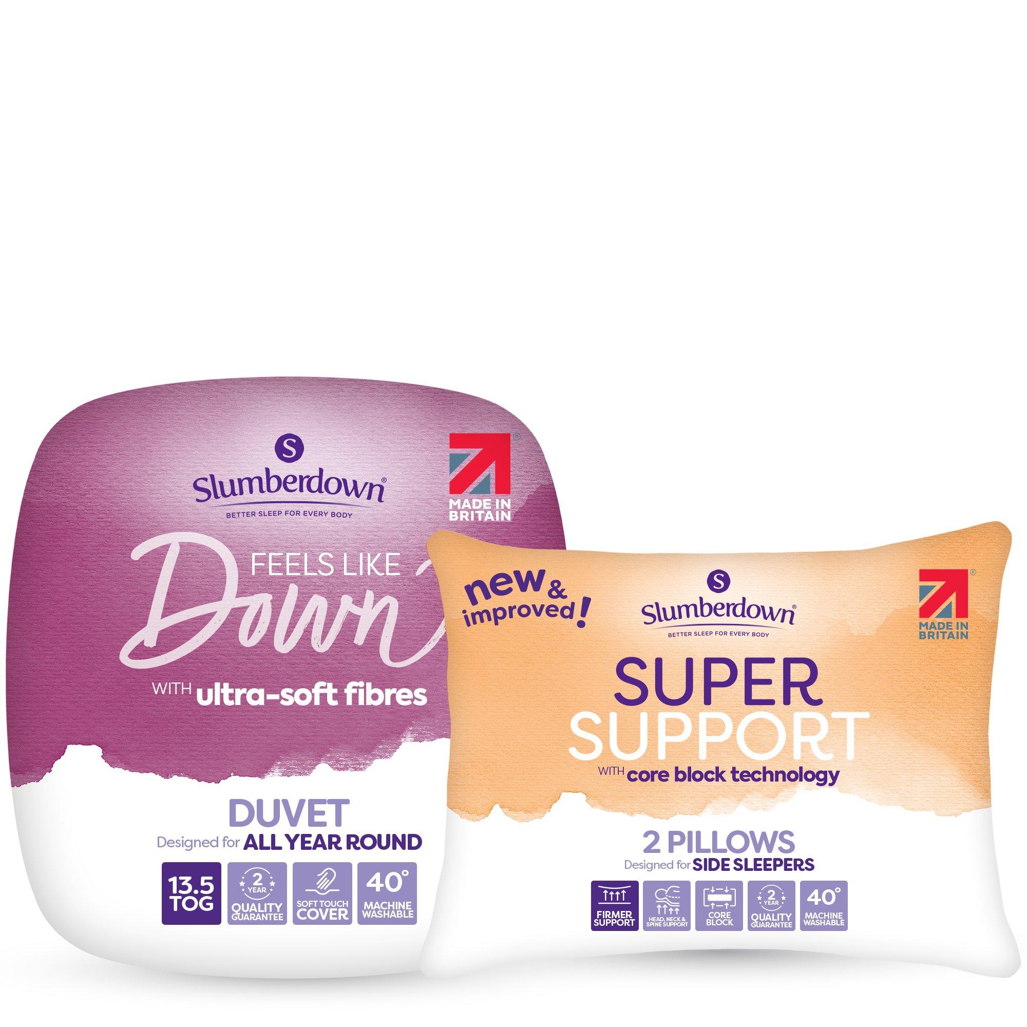 13.5 Tog - Slumberdown - Feels Like Down Duvet 2 Super Support Pillows