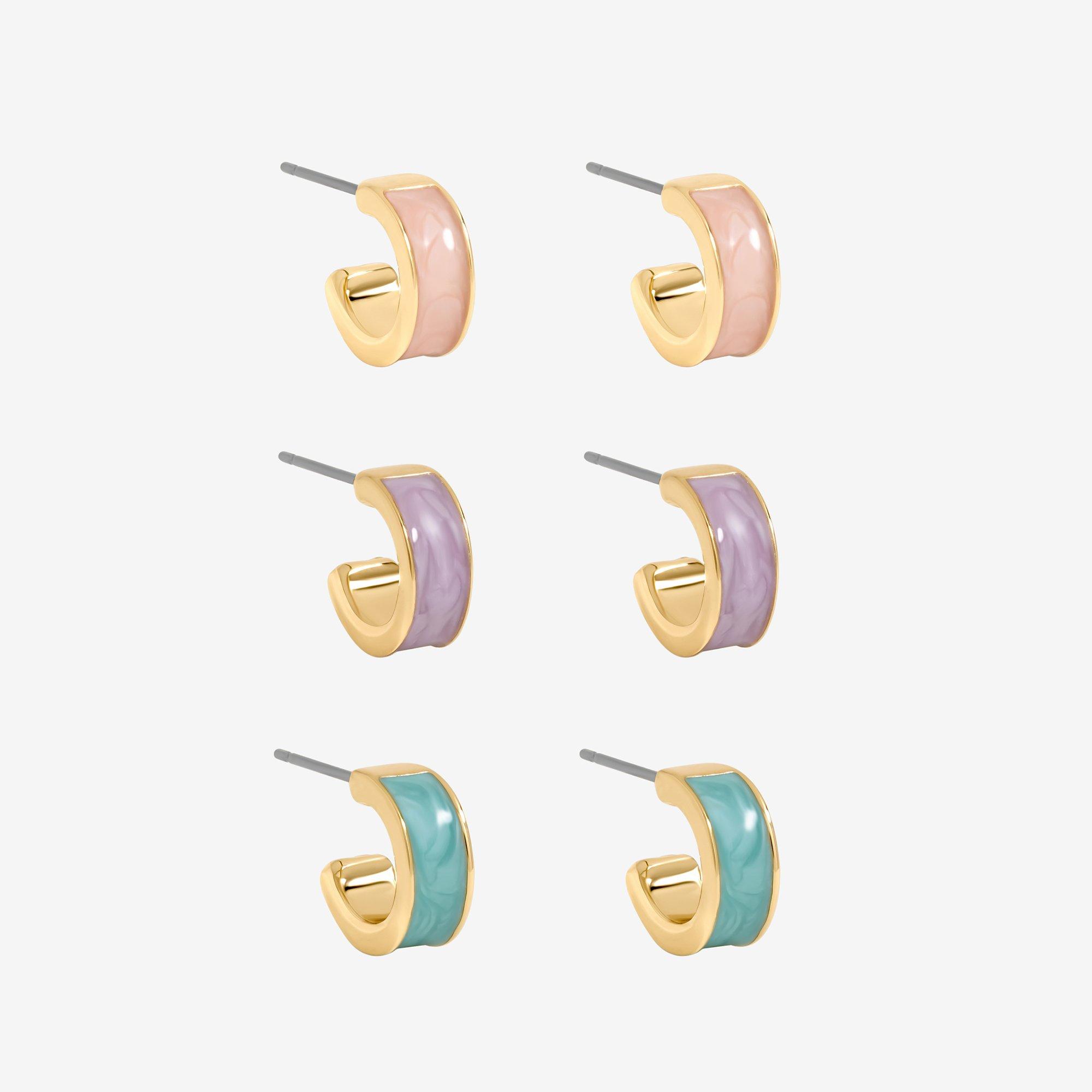 Gold - Mood - Gold Plated Pastel Hoop Earrings - Pack of 3