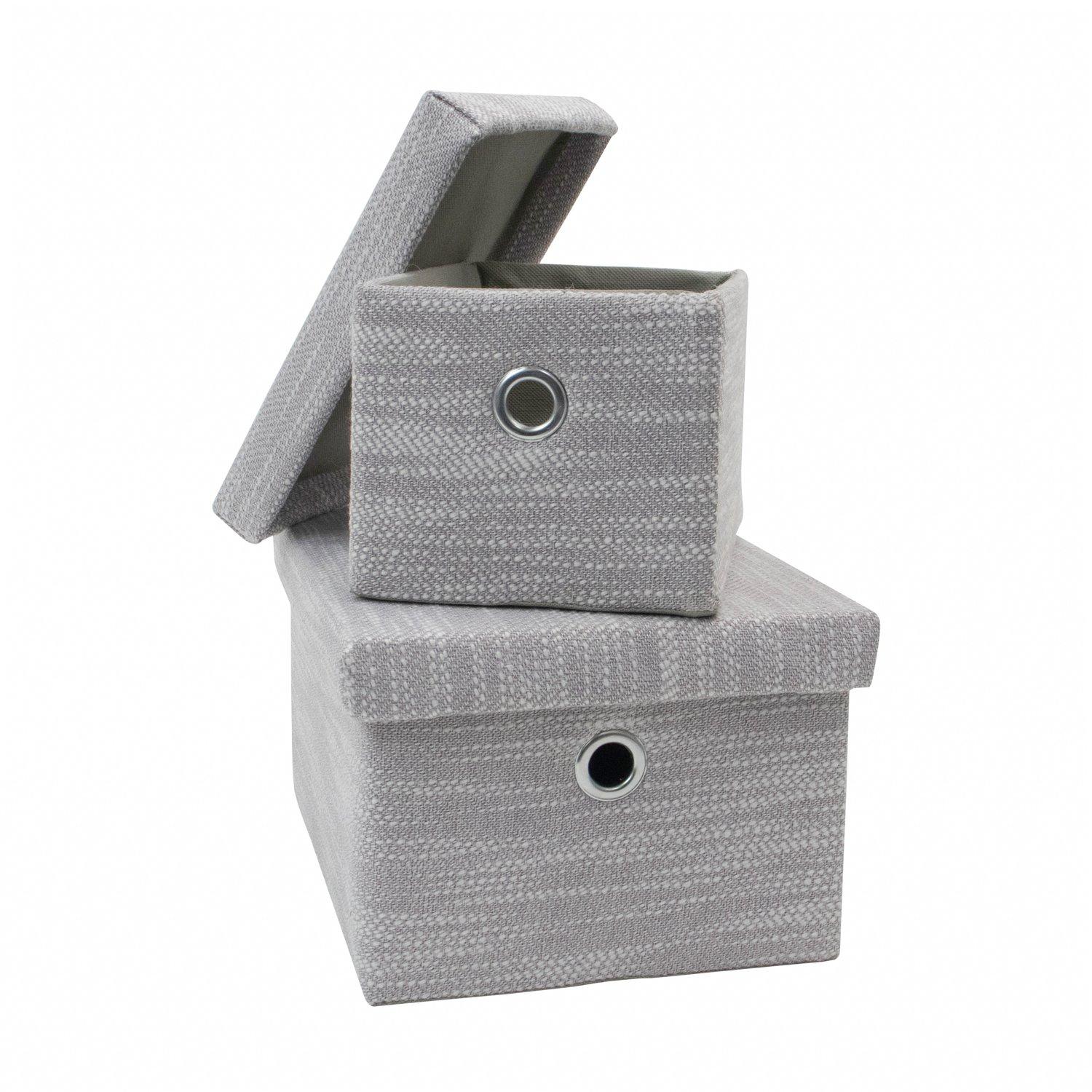 Grey - JVL - Serena Set of 2 Rectangular Storage Baskets wi - 4