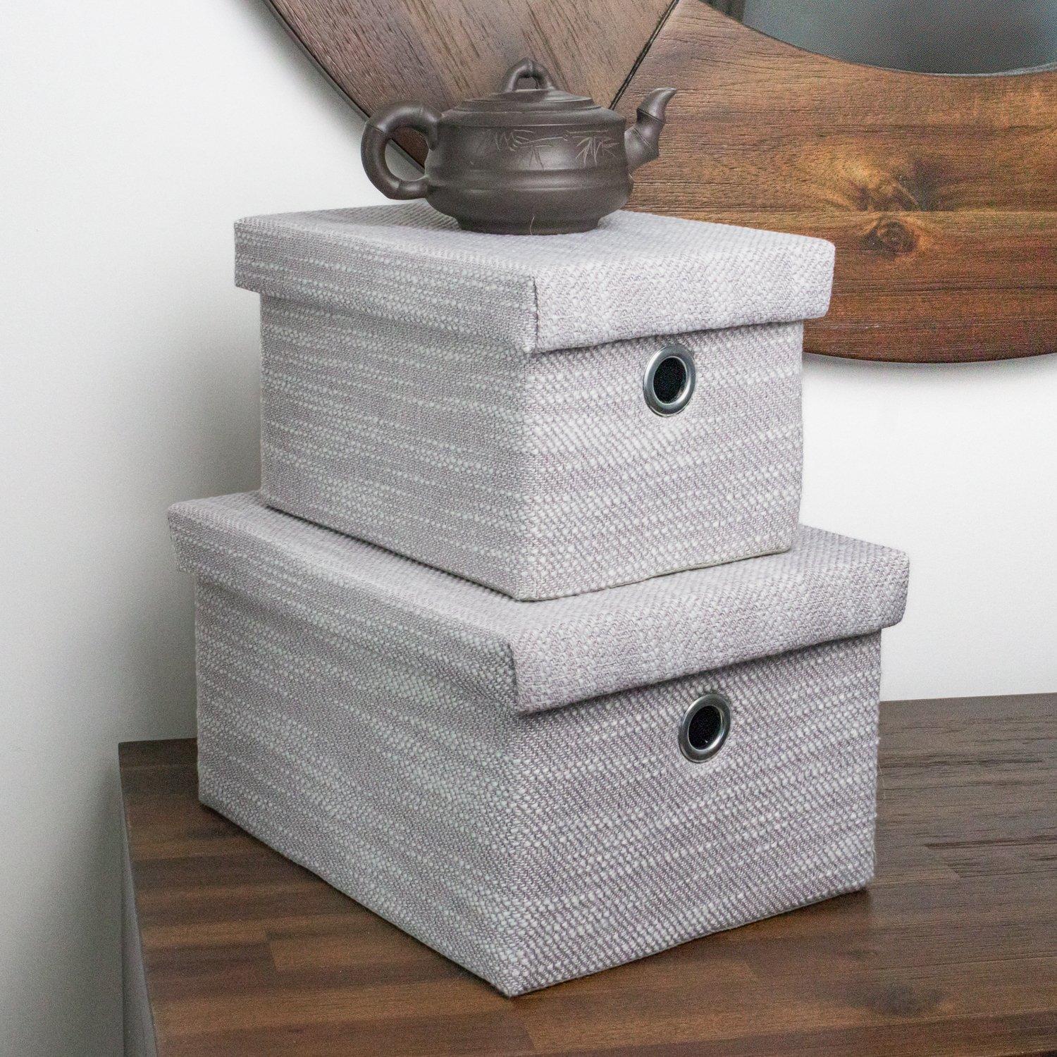 Grey - JVL - Serena Set of 2 Rectangular Storage Baskets wi - 7