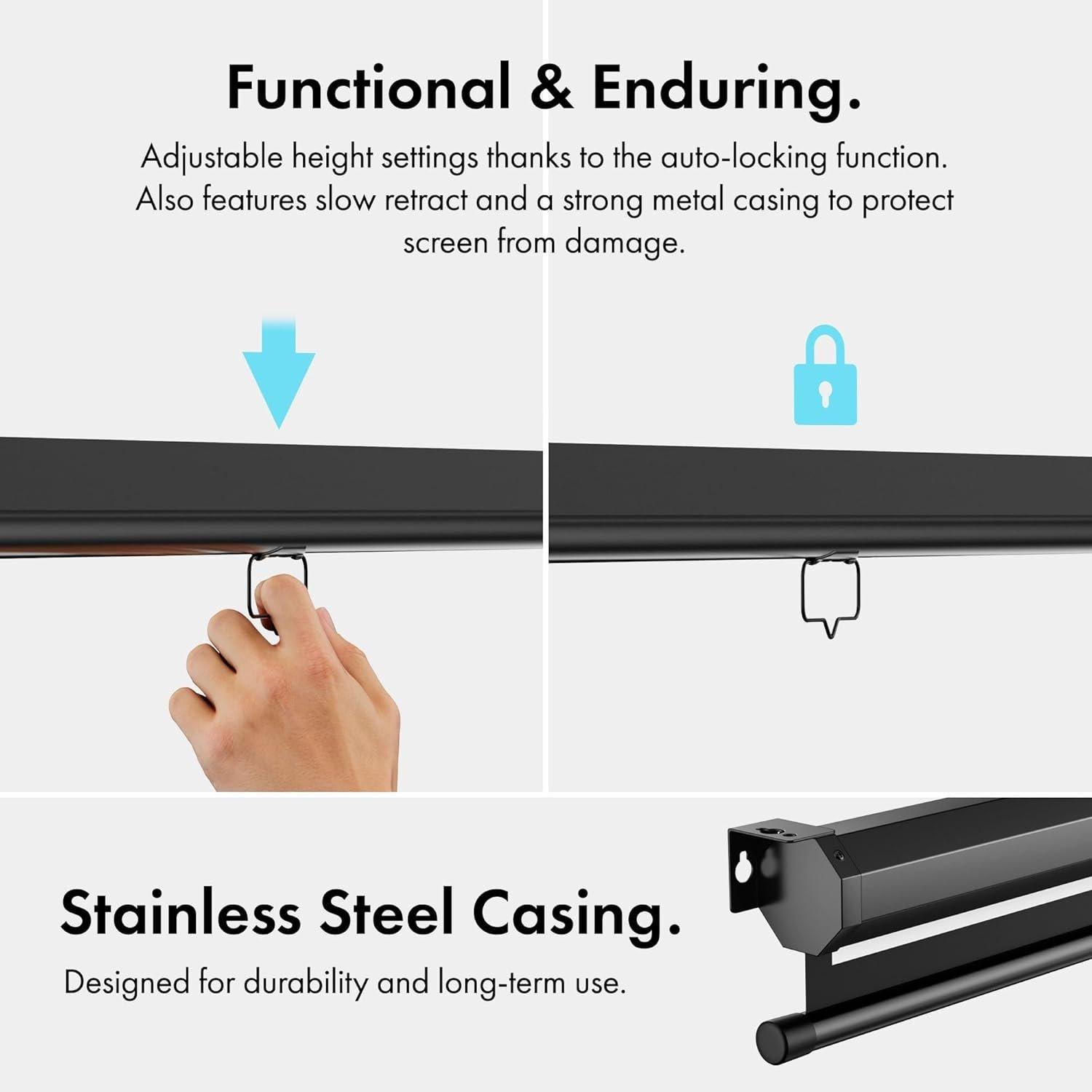 White - VonHaus - 90-Inch Pull-Down Projector Screen - 3