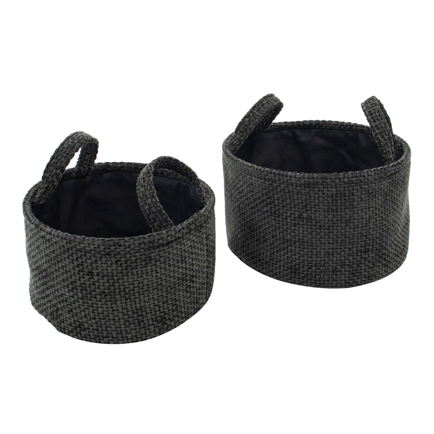 Black - JVL - Metro Set of 2 Round Storage Baskets with Hand - 1