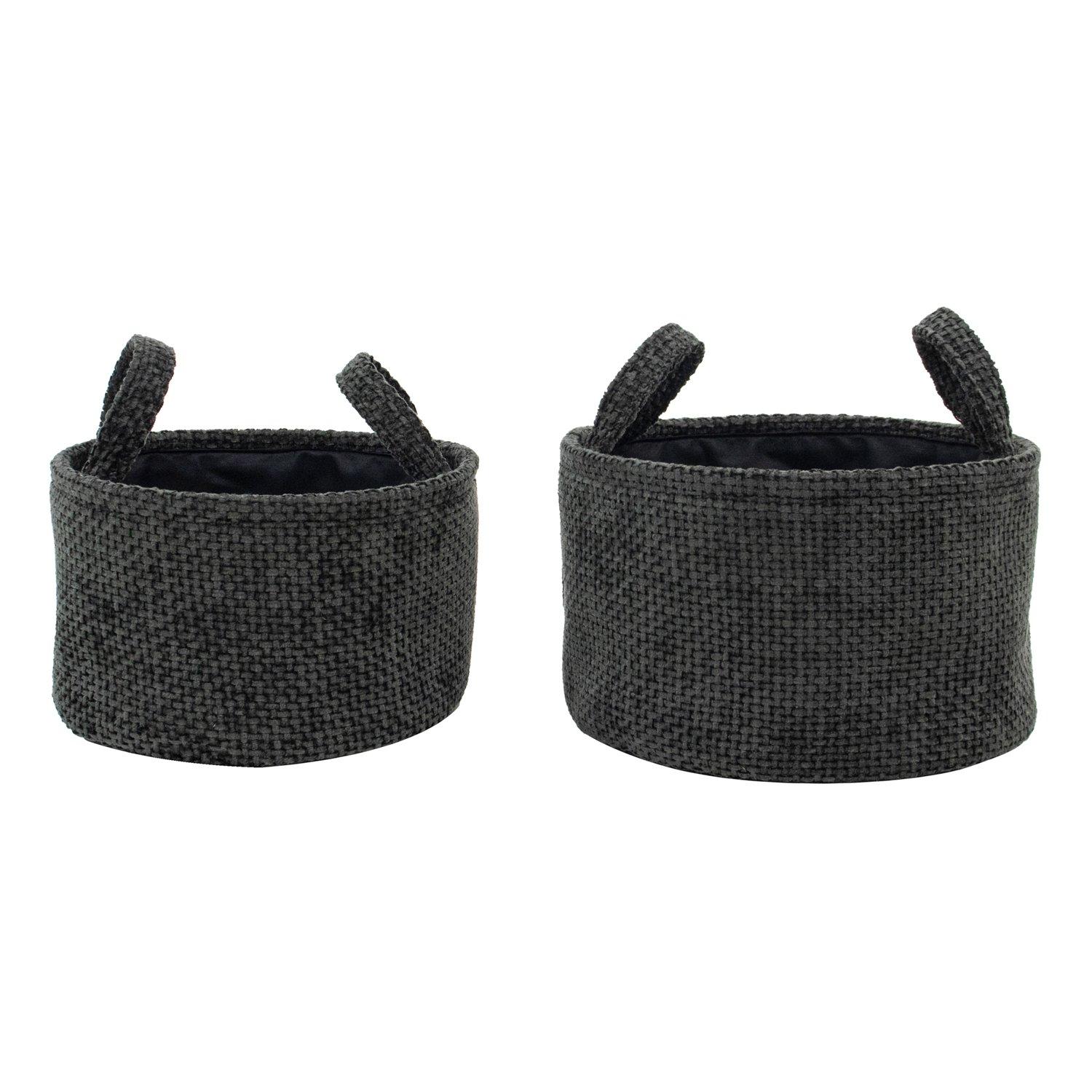 Black - JVL - Metro Set of 2 Round Storage Baskets with Hand - 2