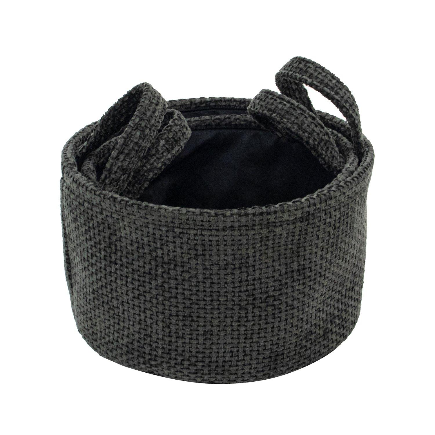 Black - JVL - Metro Set of 2 Round Storage Baskets with Hand - 3