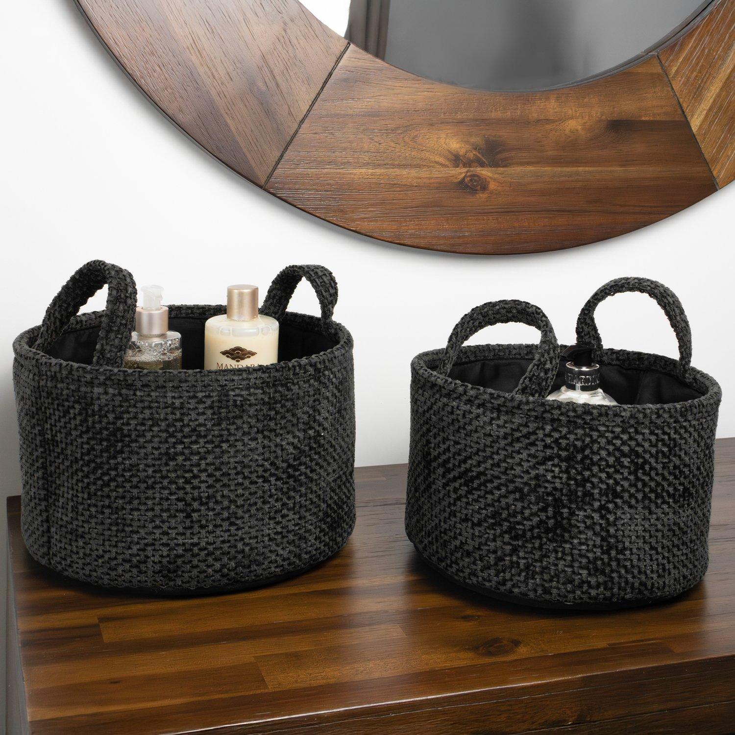 Black - JVL - Metro Set of 2 Round Storage Baskets with Hand - 7