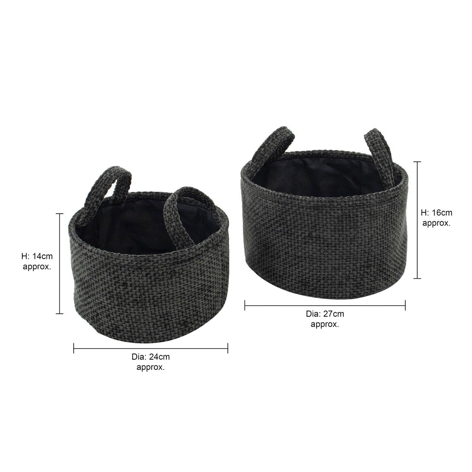 Black - JVL - Metro Set of 2 Round Storage Baskets with Hand - 8