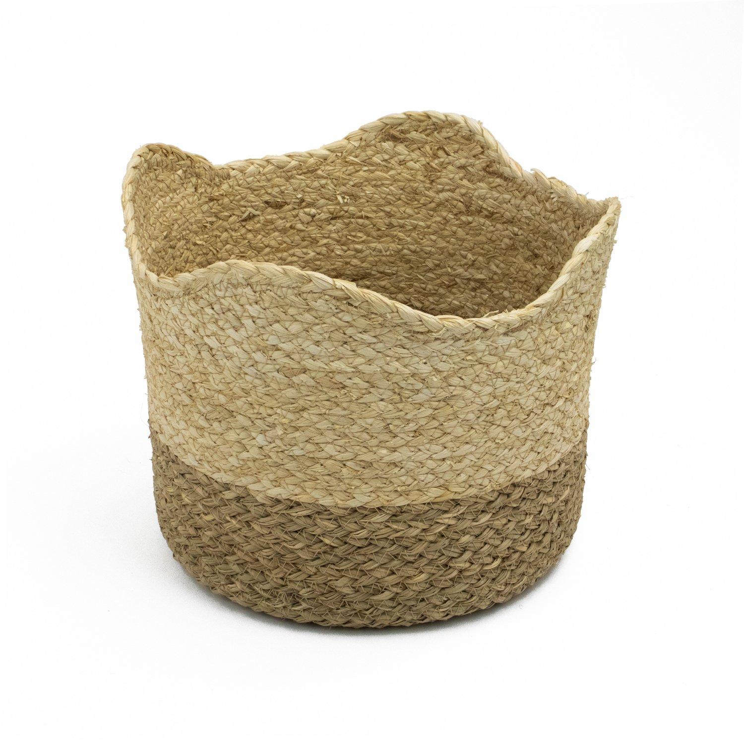 Brown - JVL - Palma Natural Round Scalloped Storage Basket ¿ - 1