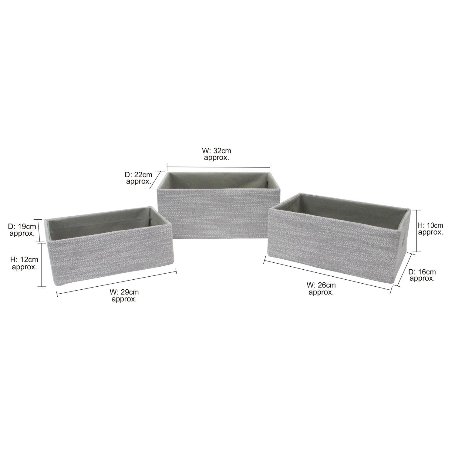 Grey - JVL - Serena Set of 3 Rectangular Storage Baskets, H - 11