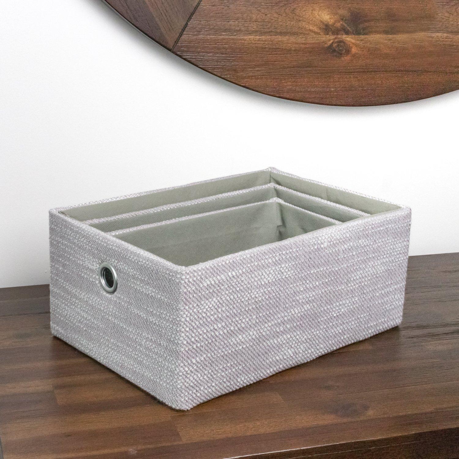Grey - JVL - Serena Set of 3 Rectangular Storage Baskets, H - 10