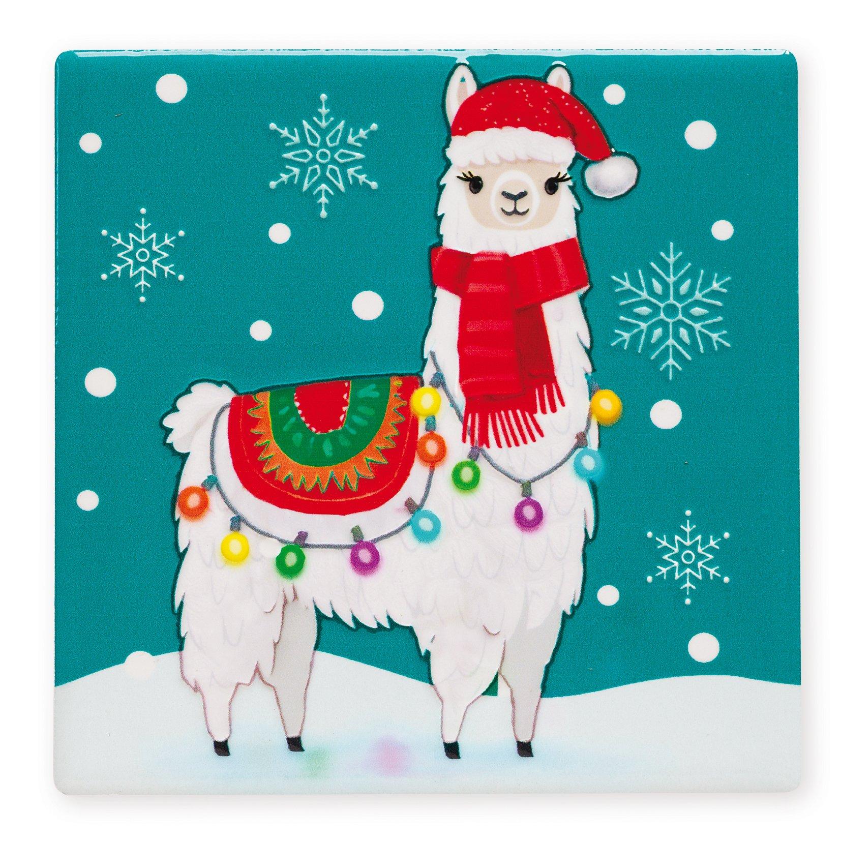 Multi - Art of Arora - - Christmas Coasters pk of 4 – Llama