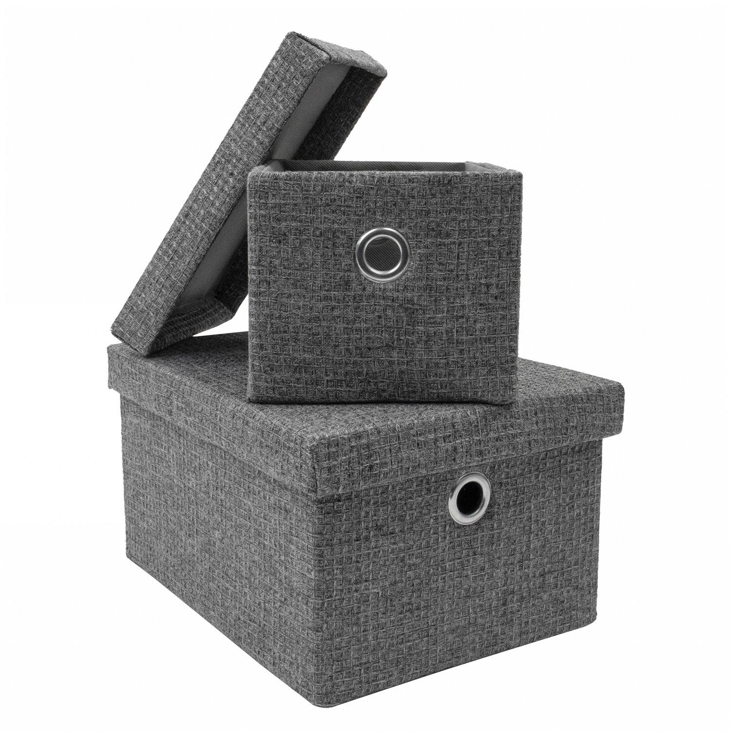 Grey - JVL - Chroma Set of 2 Rectangular Storage Baskets wi - 5